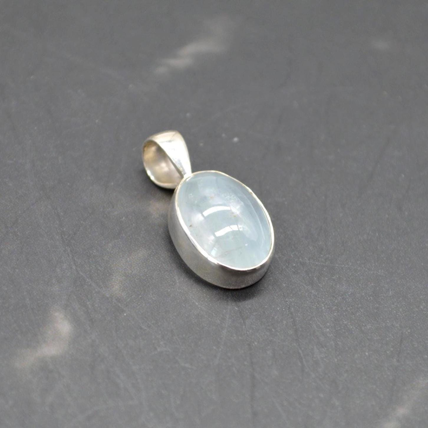 Aquamarine Pendant Necklace: Sterling Silver, March Birthstone, Blue Gemstone, Oval