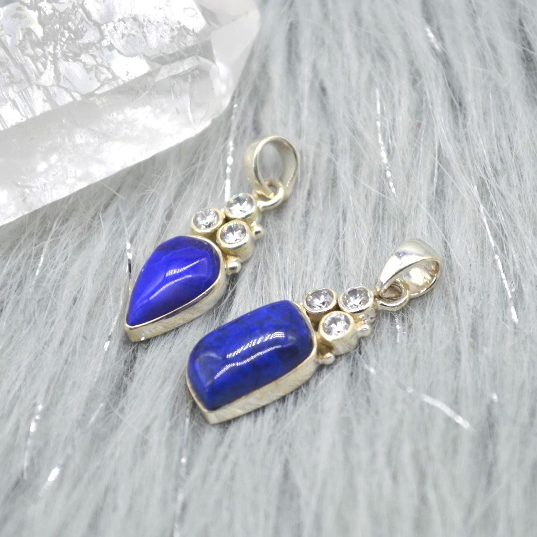 CZ, Lapis Lazuli Pendant Necklace: Sterling Silver, Blue Gemstone, December Birthstone