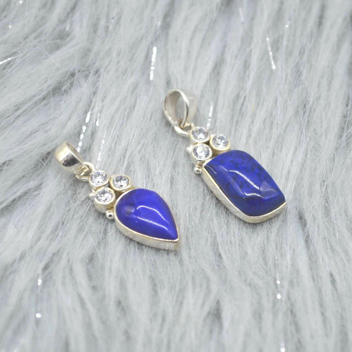 CZ, Lapis Lazuli Pendant Necklace: Sterling Silver, Blue Gemstone, December Birthstone