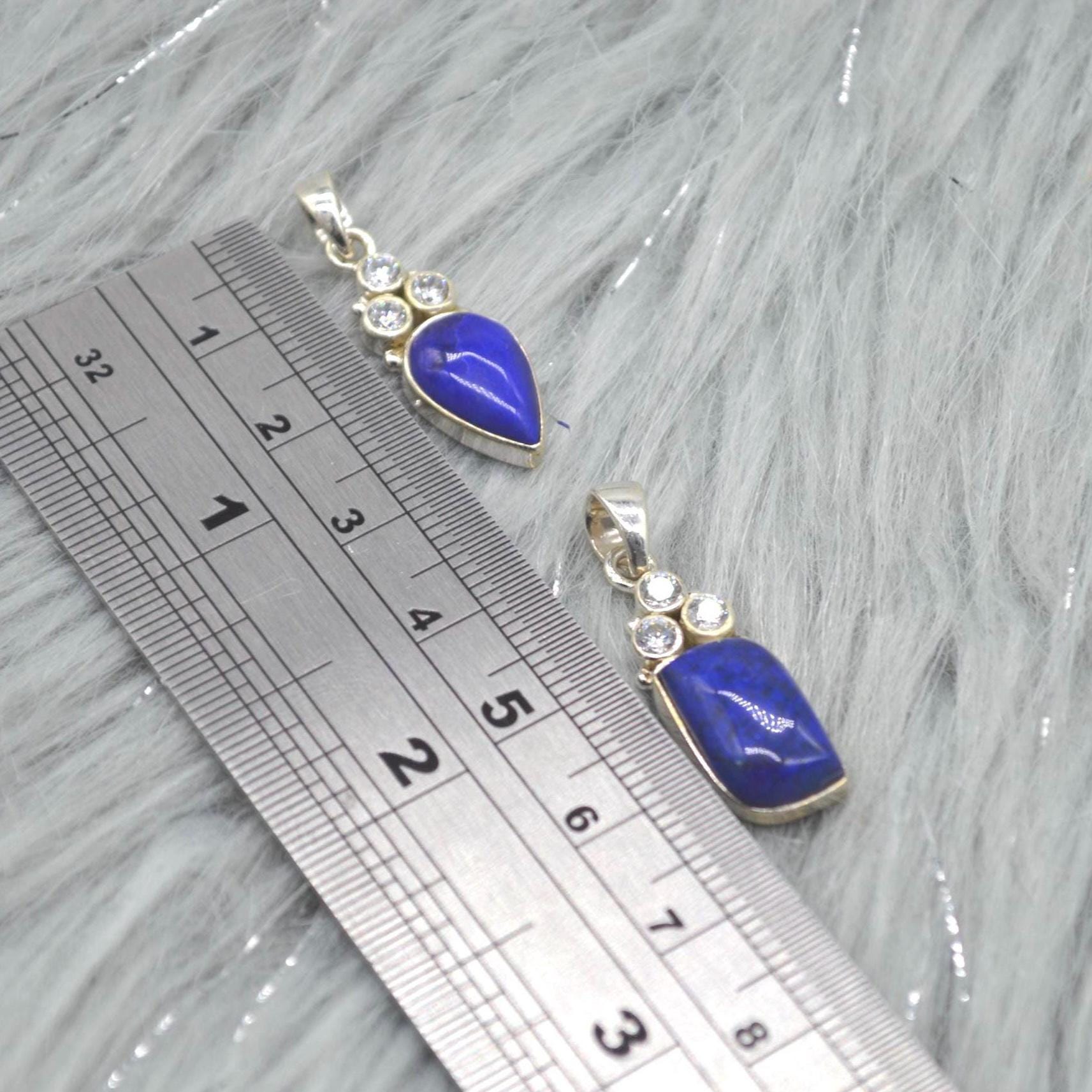 CZ, Lapis Lazuli Pendant Necklace: Sterling Silver, Blue Gemstone, December Birthstone