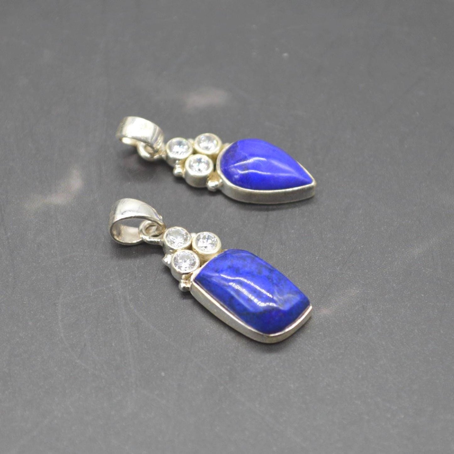 CZ, Lapis Lazuli Pendant Necklace: Sterling Silver, Blue Gemstone, December Birthstone