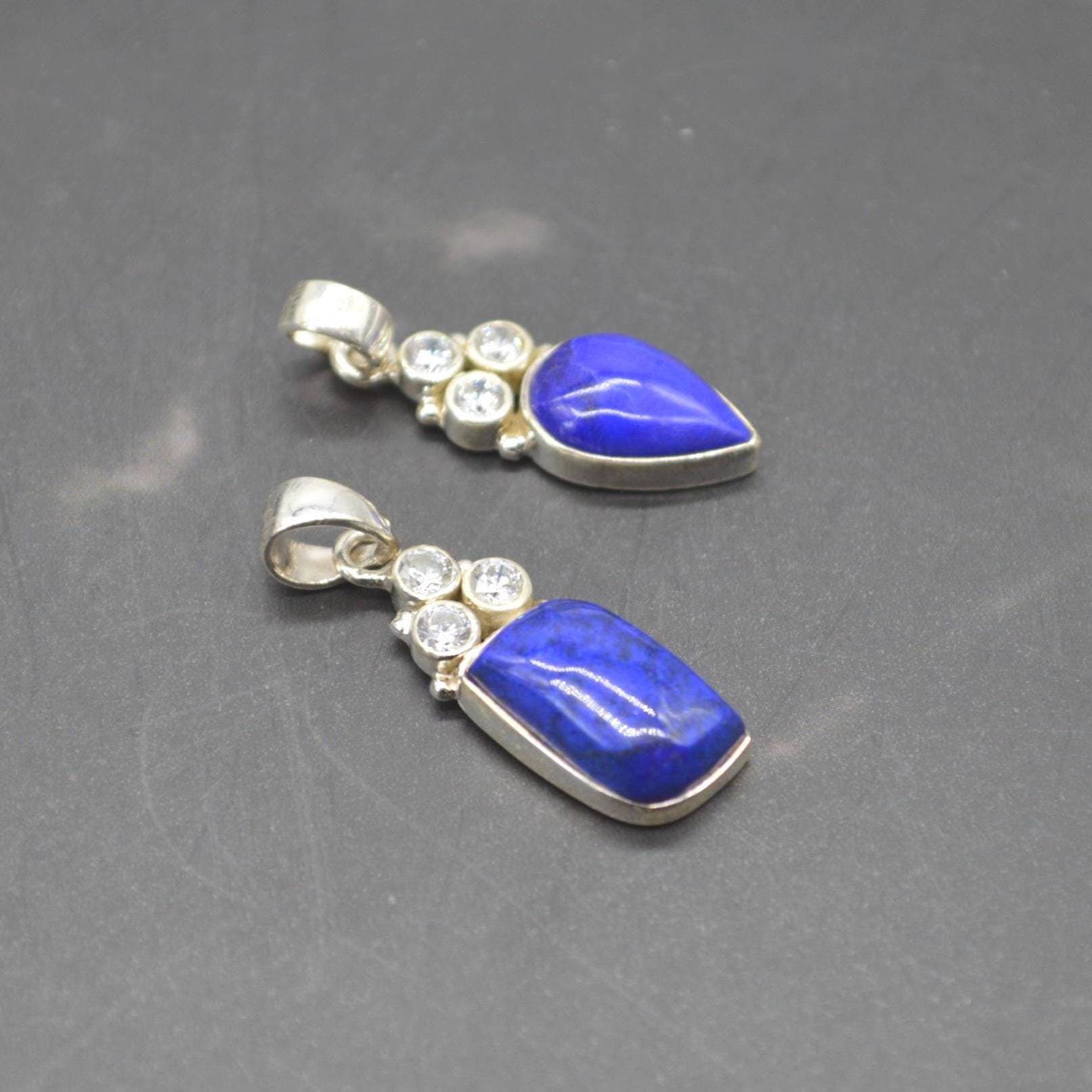 CZ, Lapis Lazuli Pendant Necklace: Sterling Silver, Blue Gemstone, December Birthstone