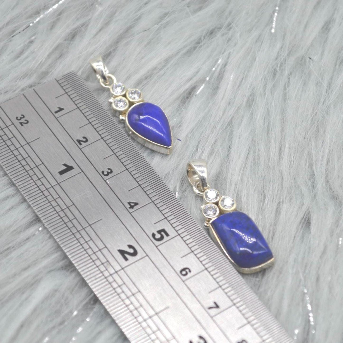 CZ, Lapis Lazuli Pendant Necklace: Sterling Silver, Blue Gemstone, December Birthstone