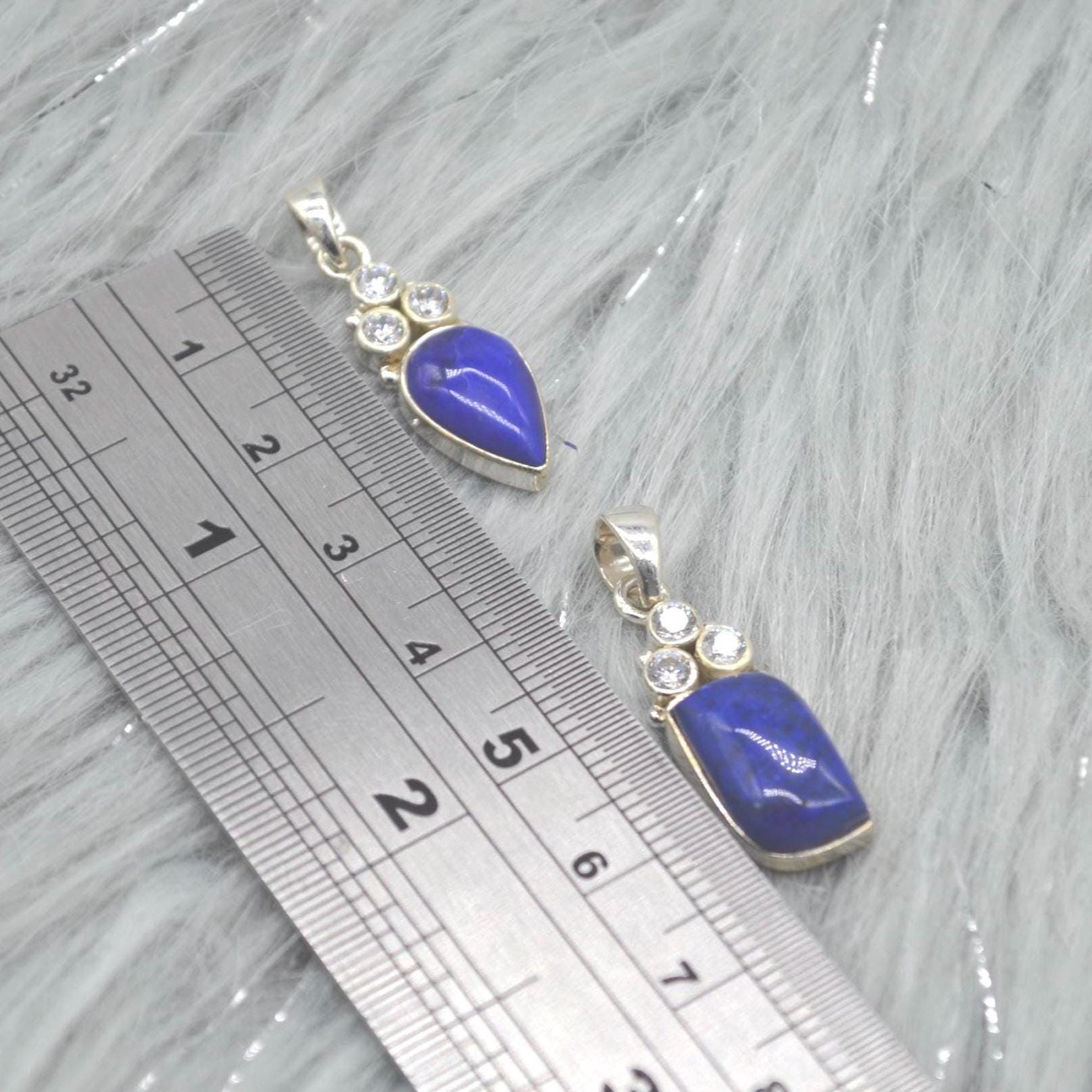 CZ, Lapis Lazuli Pendant Necklace: Sterling Silver, Blue Gemstone, December Birthstone