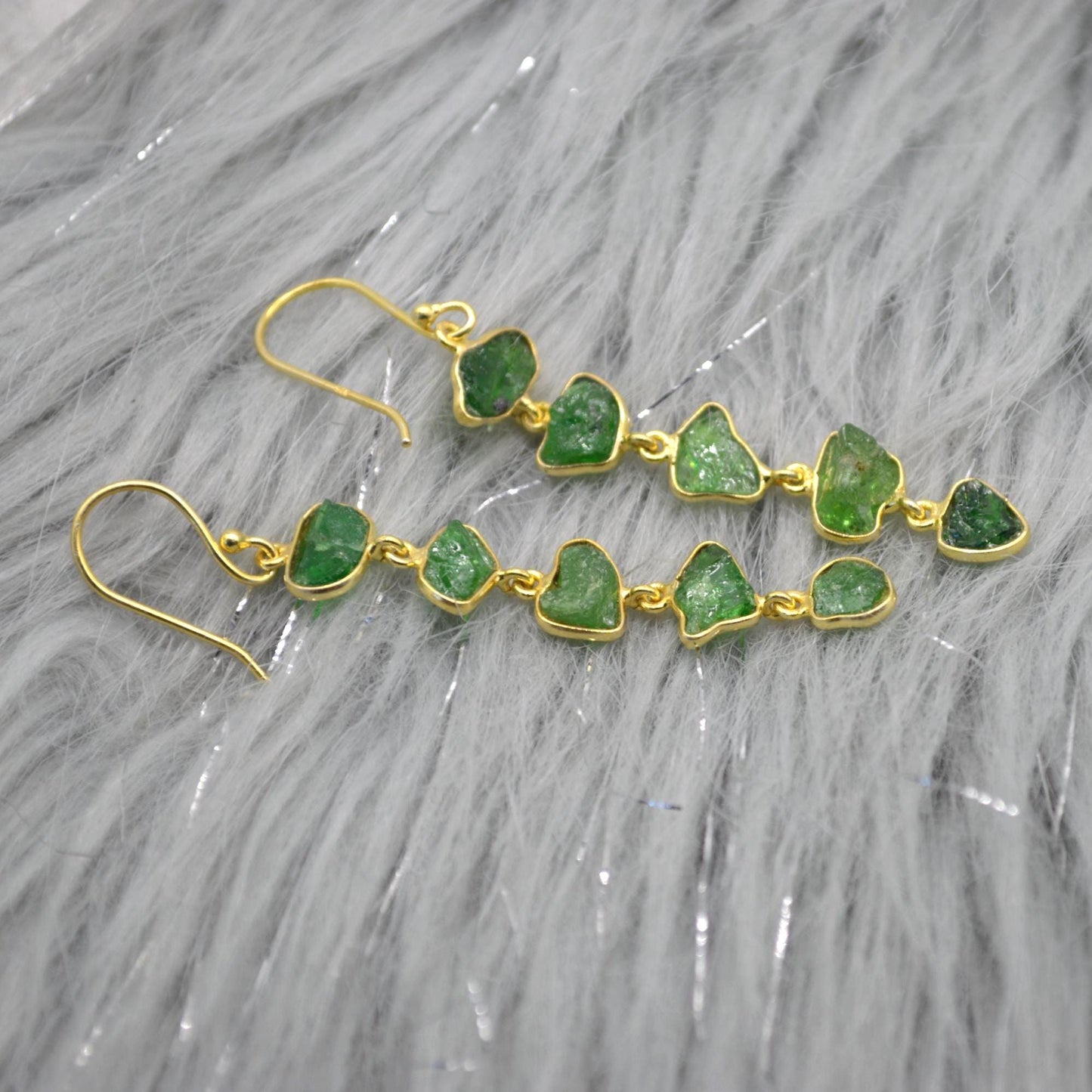 Green Tsavorite Garnet Gold Earrings: Sterling Silver, Long Gemstone Dangle Drop, January Birthstone