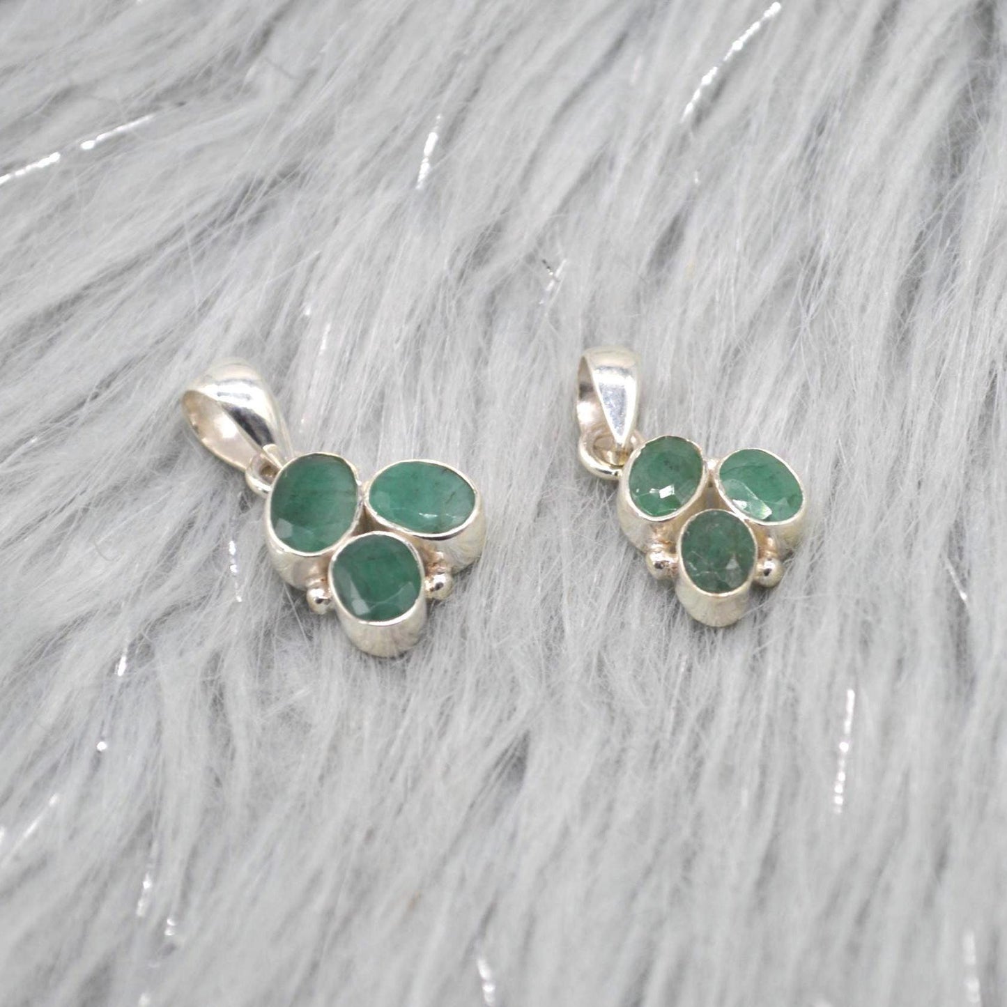 Emerald Pendant: Sterling Silver, May Birthstone