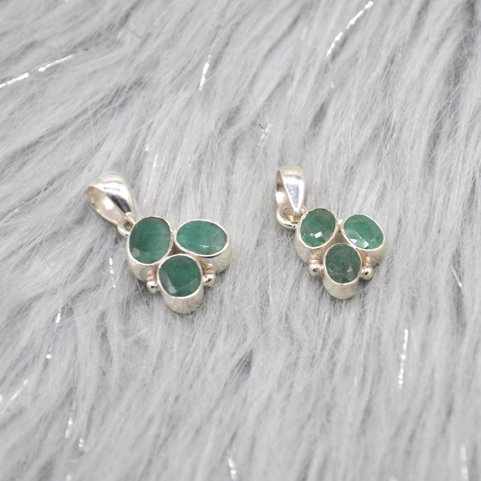 Emerald Pendant: Sterling Silver, May Birthstone