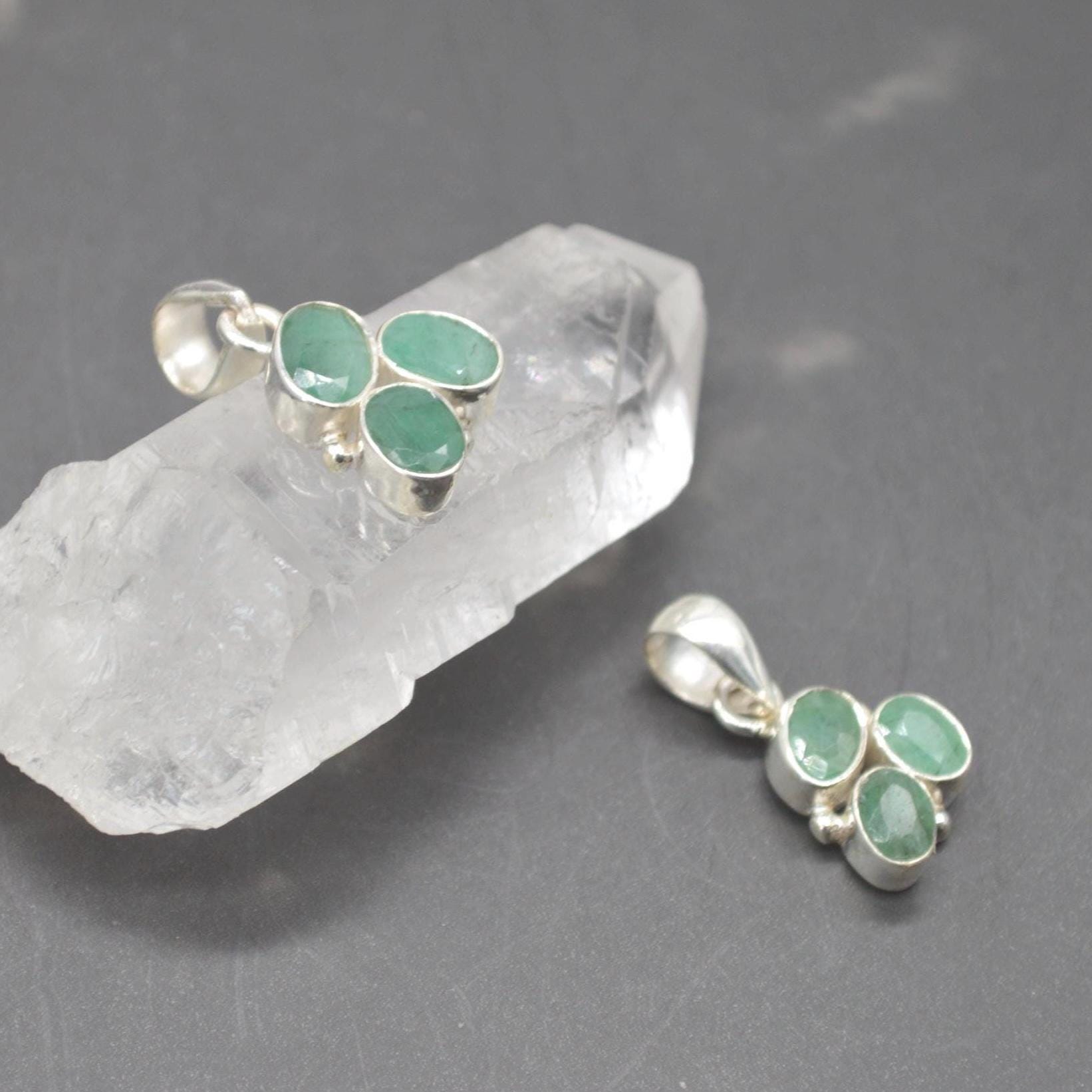 Emerald Pendant: Sterling Silver, May Birthstone