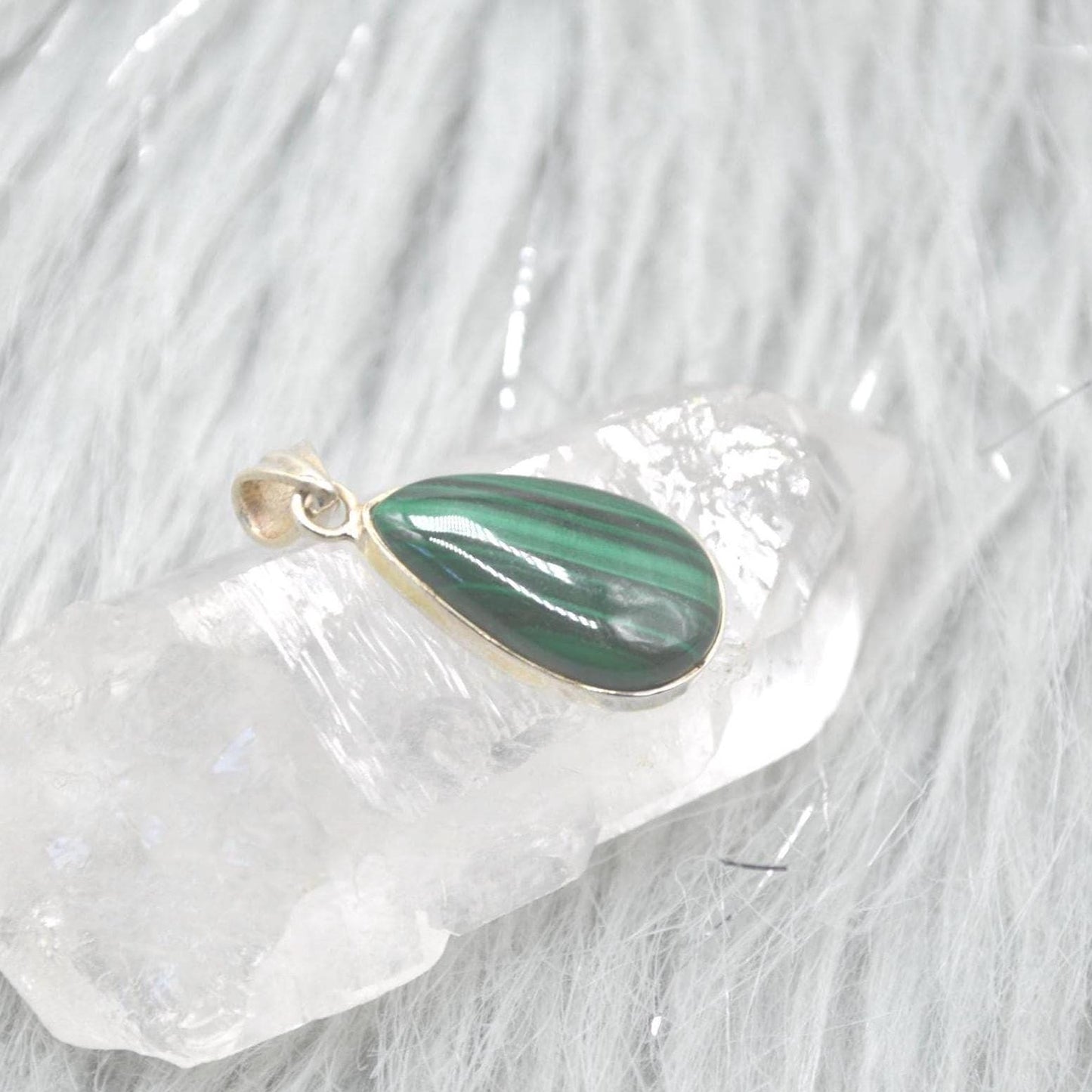 Malachite Pendant: Sterling Silver, Green Gemstone, Oval or Teardrop