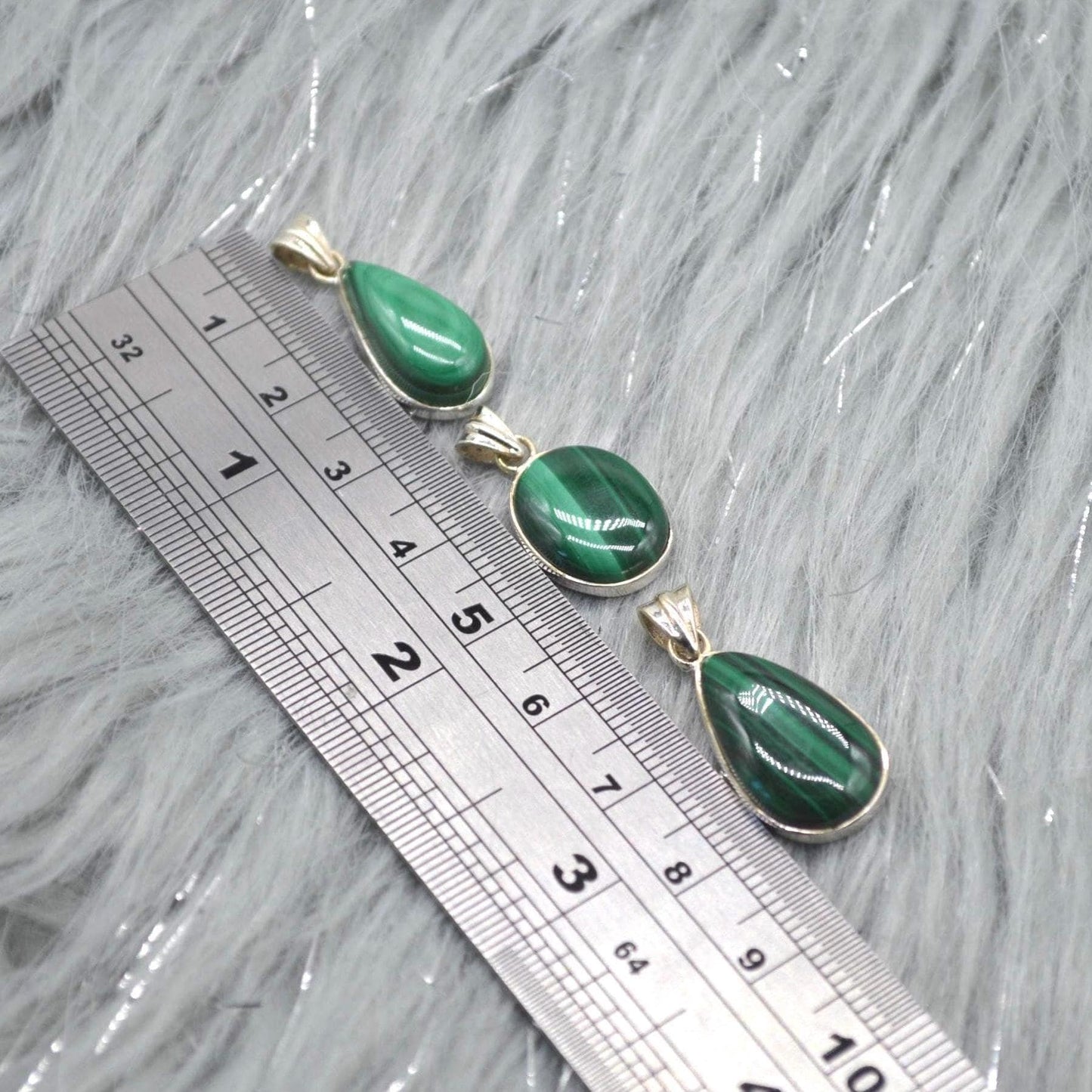 Malachite Pendant: Sterling Silver, Green Gemstone, Oval or Teardrop