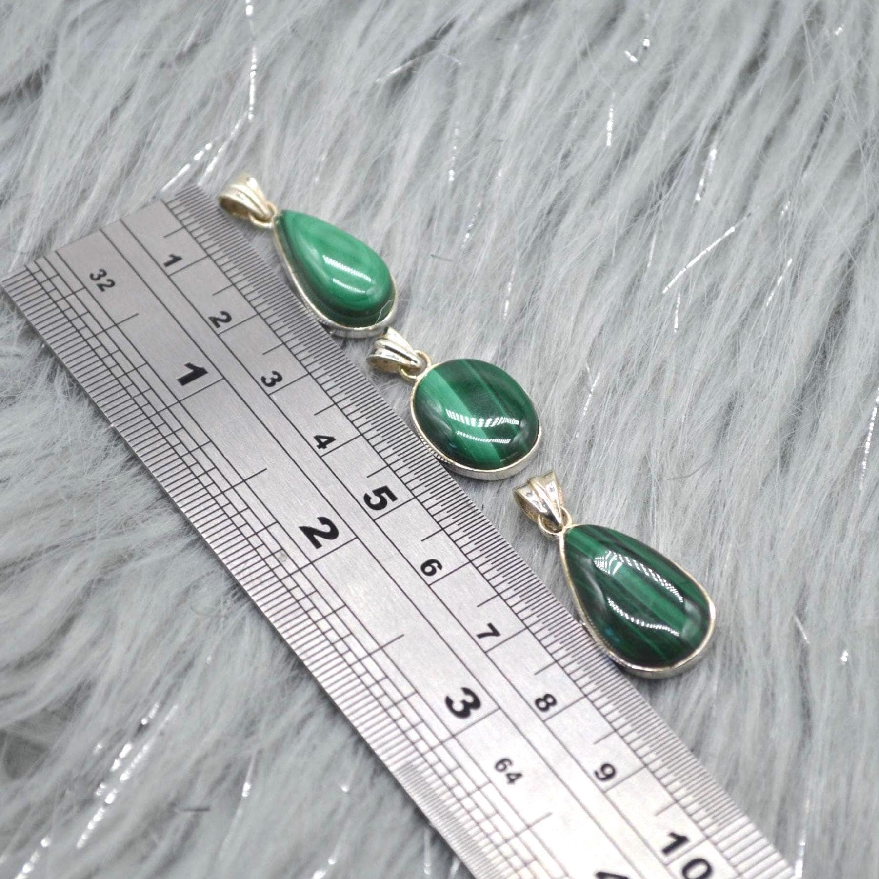 Malachite Pendant: Sterling Silver, Green Gemstone, Oval or Teardrop