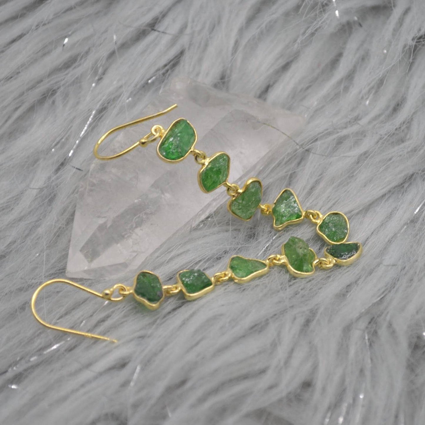 Green Tsavorite Garnet Gold Earrings: Sterling Silver, Long Gemstone Dangle Drop, January Birthstone