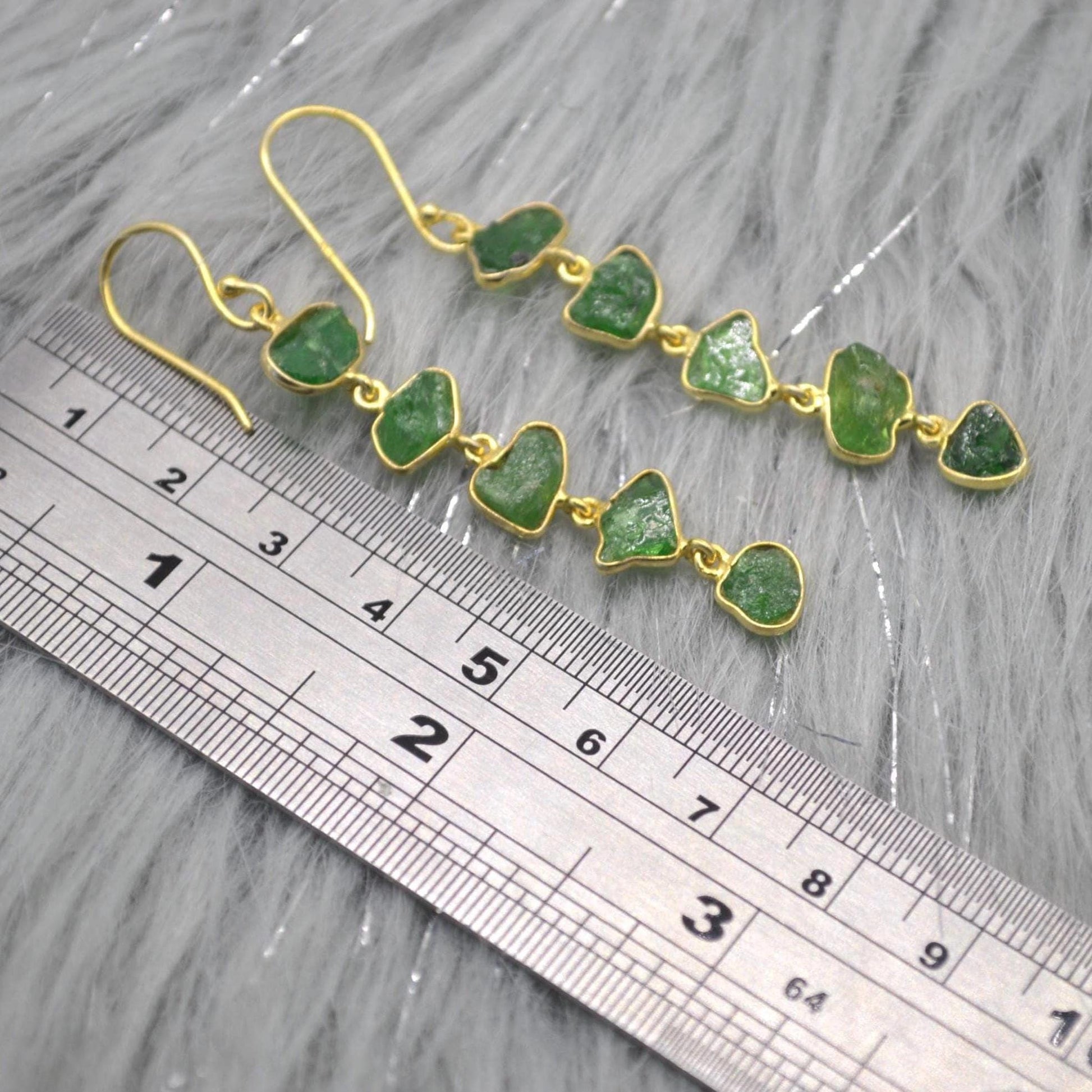 Green Tsavorite Garnet Gold Earrings: Sterling Silver, Long Gemstone Dangle Drop, January Birthstone