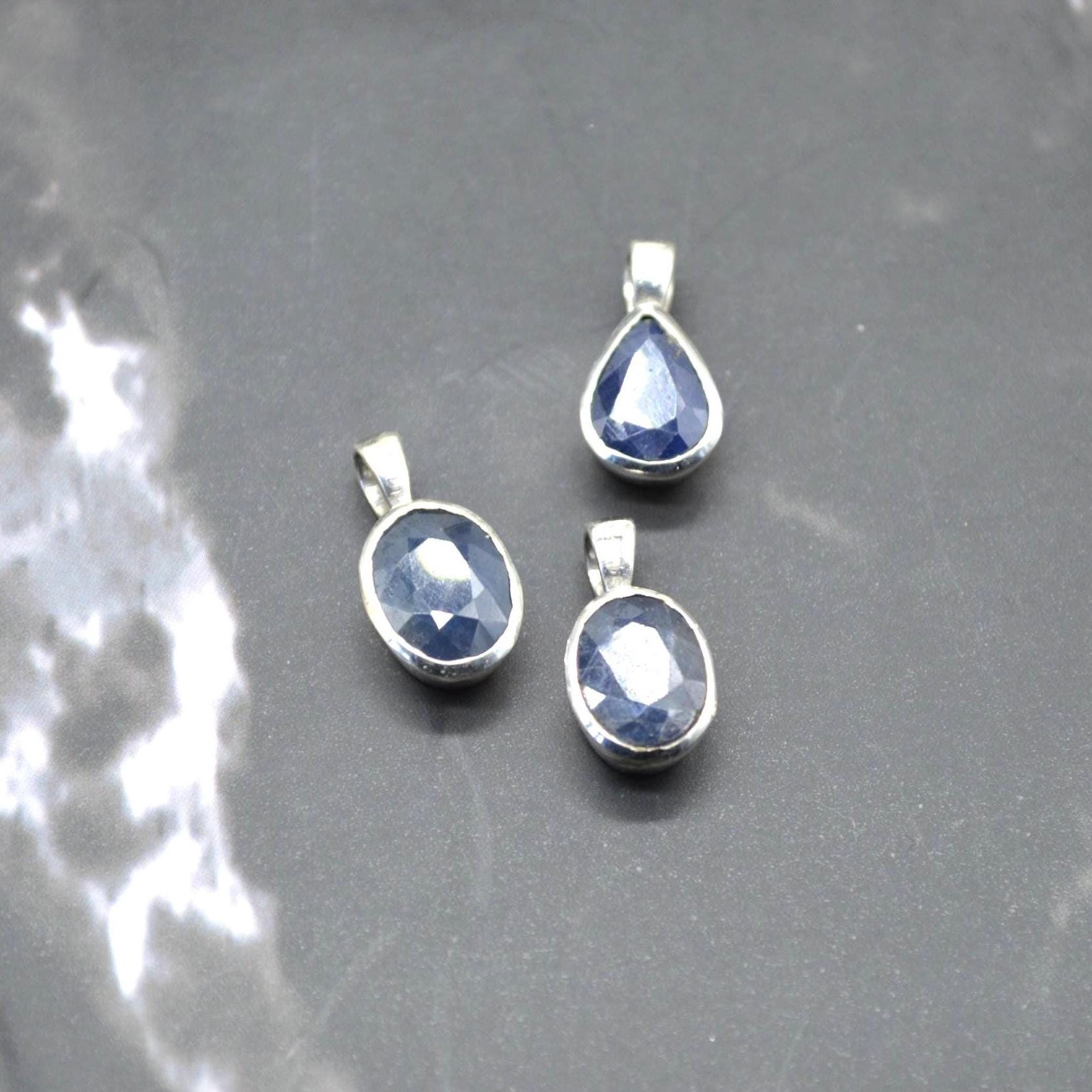 Sapphire Pendant Necklace: Sterling Silver, Blue Gemstone, September Birthstone, Oval or Teardrop