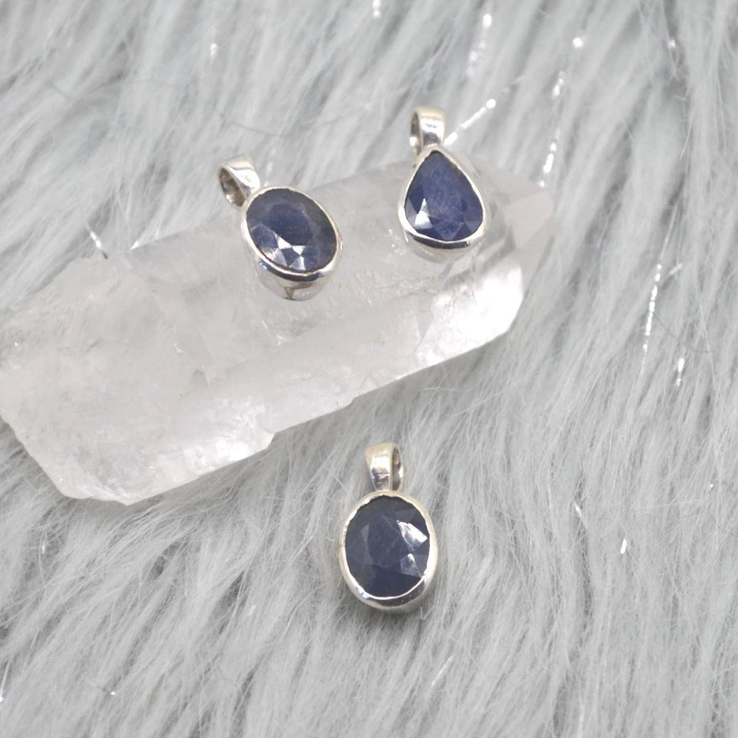 Sapphire Pendant Necklace: Sterling Silver, Blue Gemstone, September Birthstone, Oval or Teardrop