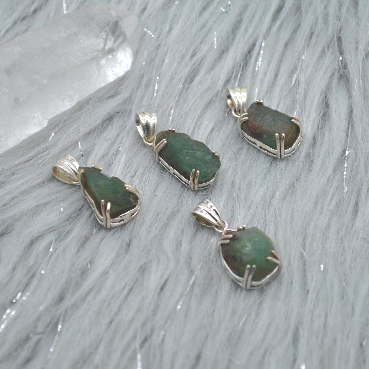 Raw Emerald Pendant Necklace: Sterling Silver Chain, May Birthstone Jewelry, Green Gemstone