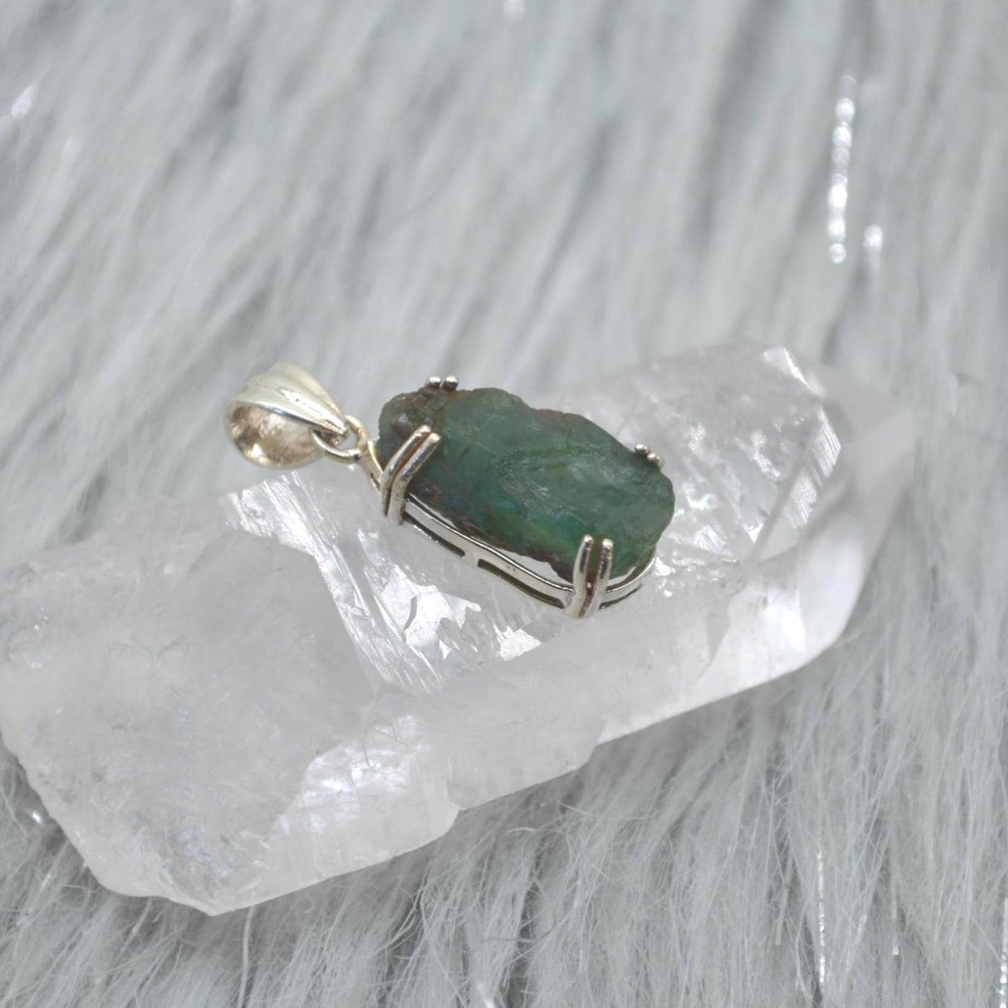 Raw Emerald Pendant Necklace: Sterling Silver Chain, May Birthstone Jewelry, Green Gemstone