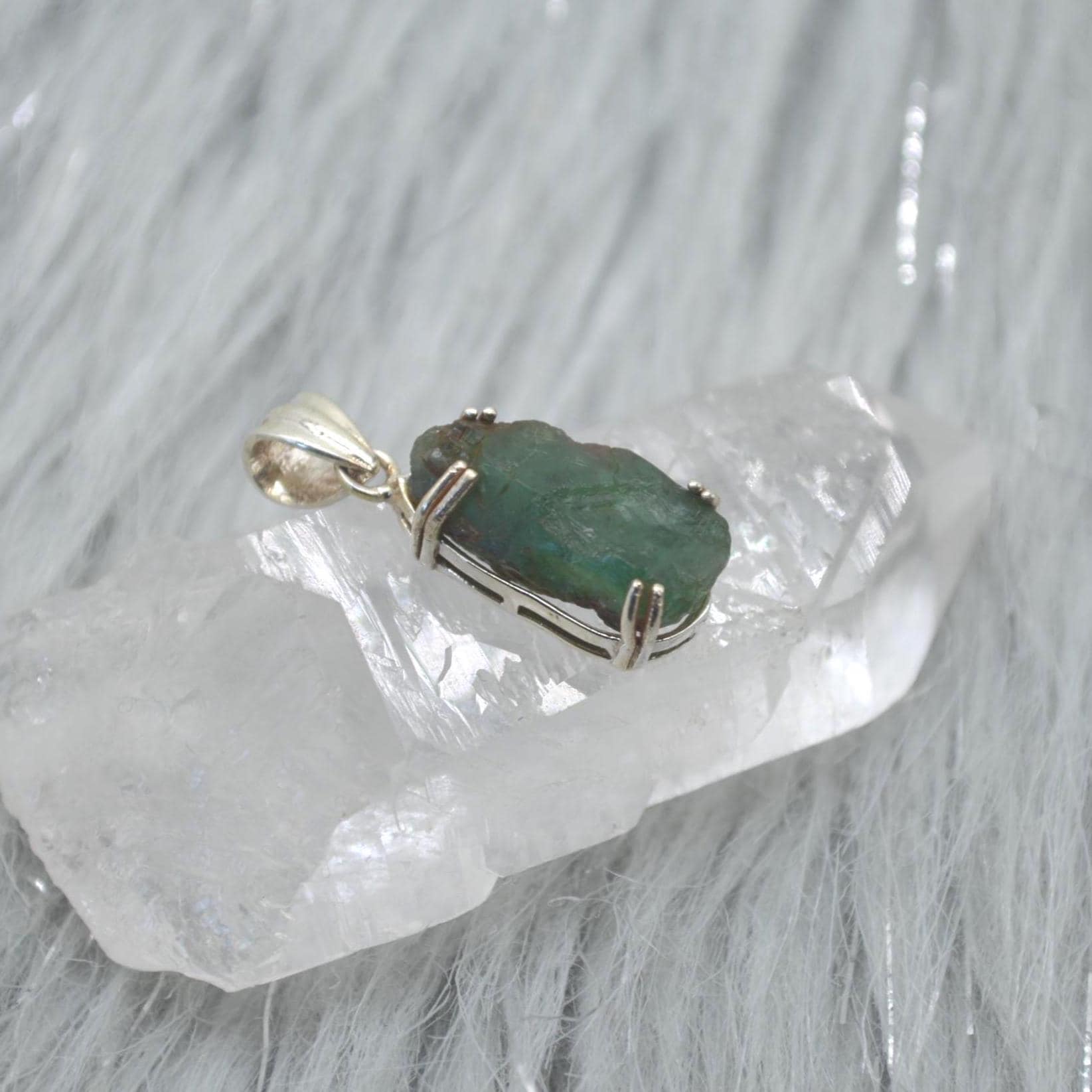 Raw Emerald Pendant Necklace: Sterling Silver Chain, May Birthstone Jewelry, Green Gemstone