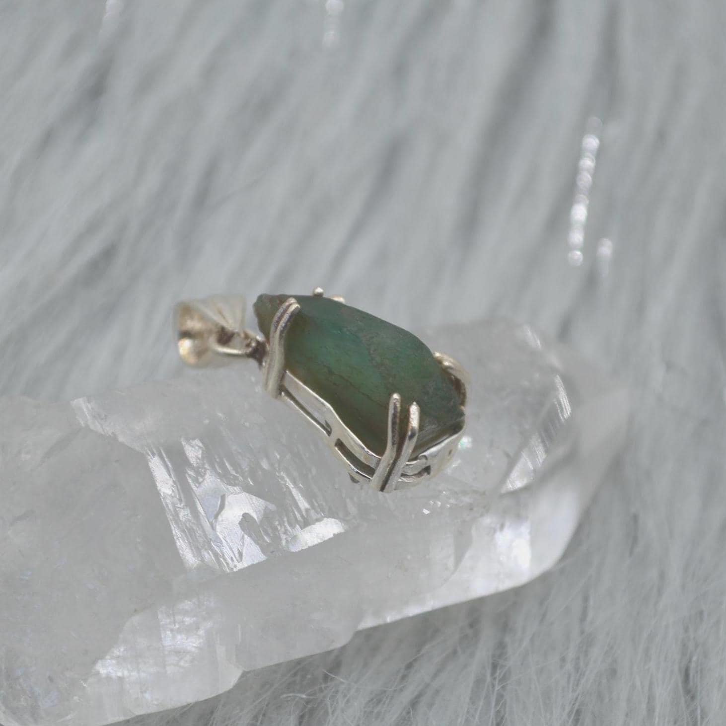 Raw Emerald Pendant Necklace: Sterling Silver Chain, May Birthstone Jewelry, Green Gemstone
