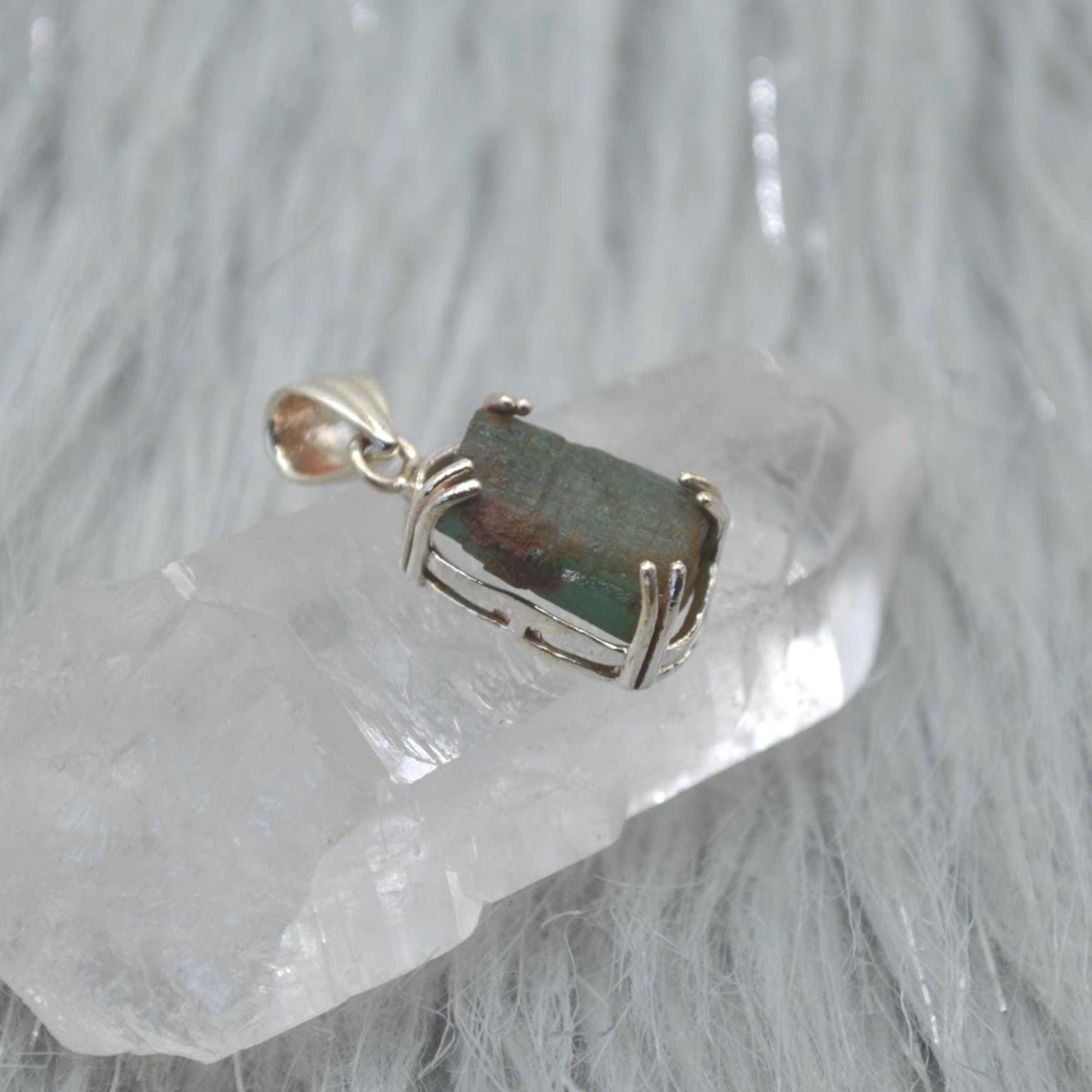 Raw Emerald Pendant Necklace: Sterling Silver Chain, May Birthstone Jewelry, Green Gemstone