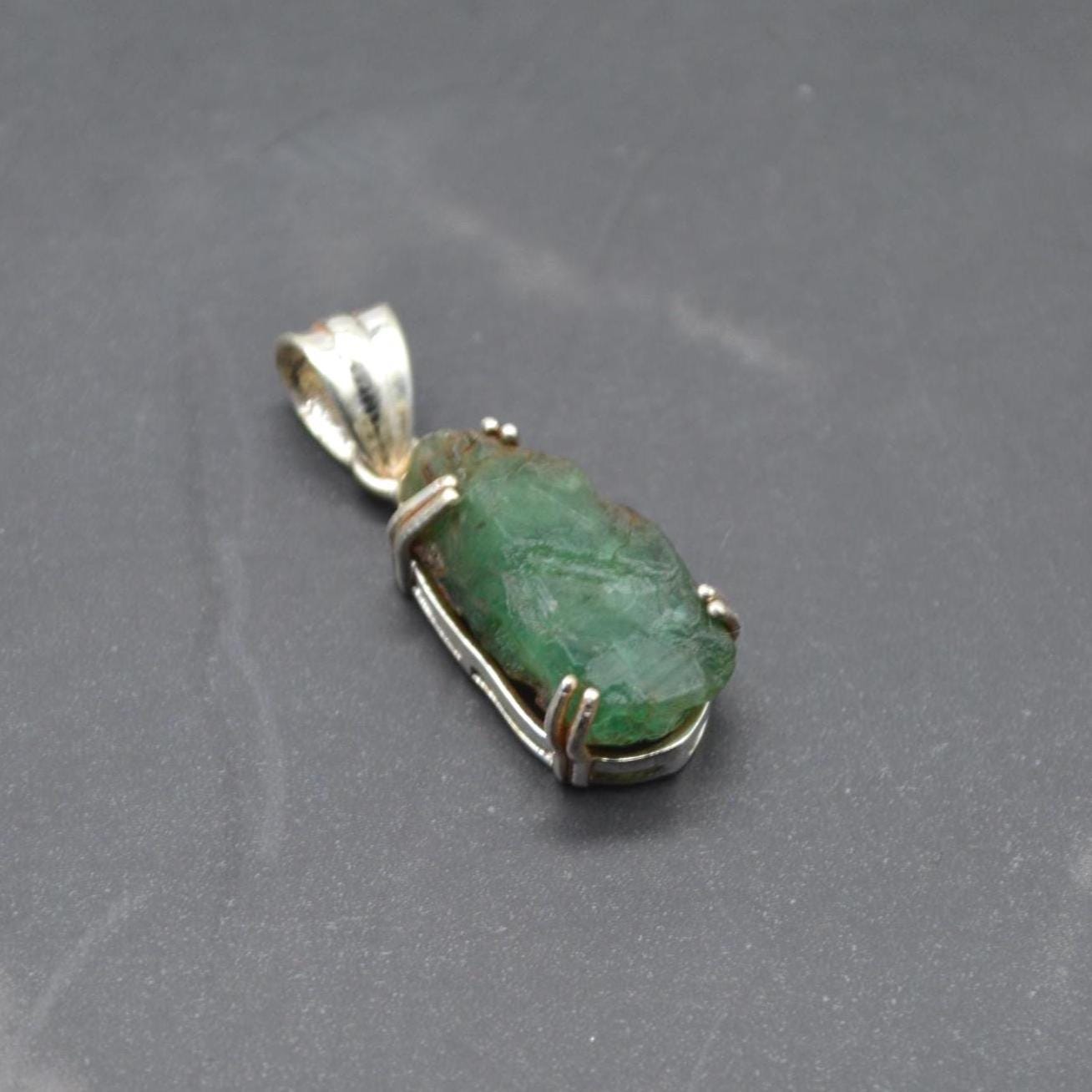 Raw Emerald Pendant Necklace: Sterling Silver Chain, May Birthstone Jewelry, Green Gemstone