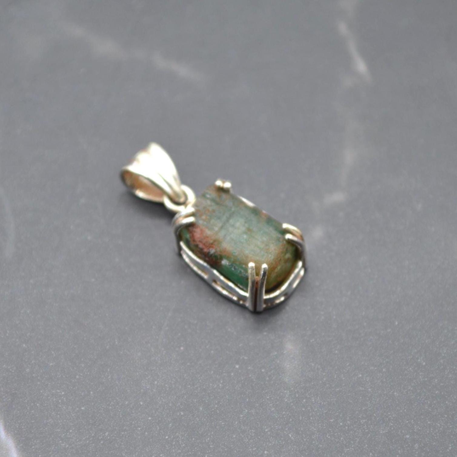Raw Emerald Pendant Necklace: Sterling Silver Chain, May Birthstone Jewelry, Green Gemstone