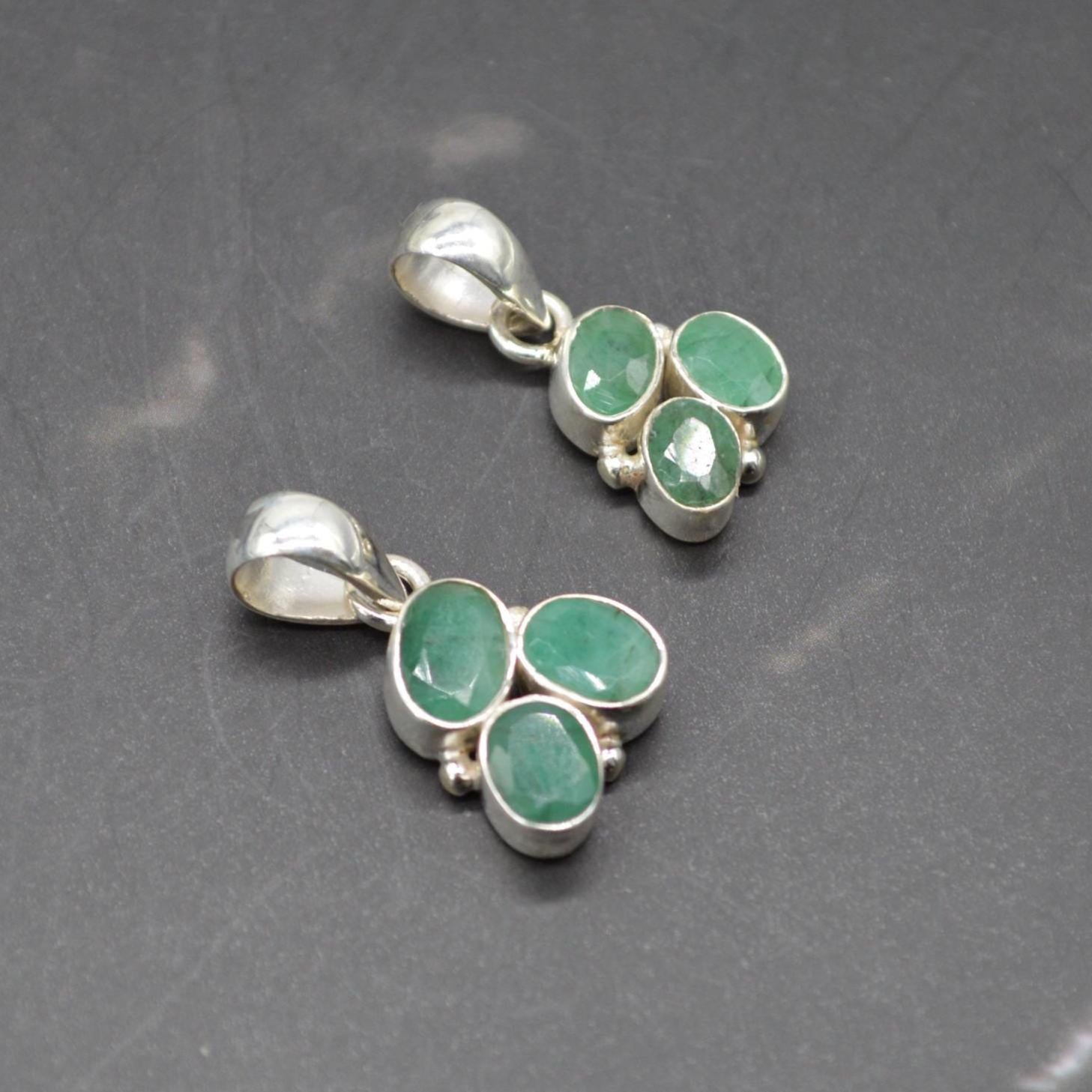 Emerald Pendant: Sterling Silver, May Birthstone