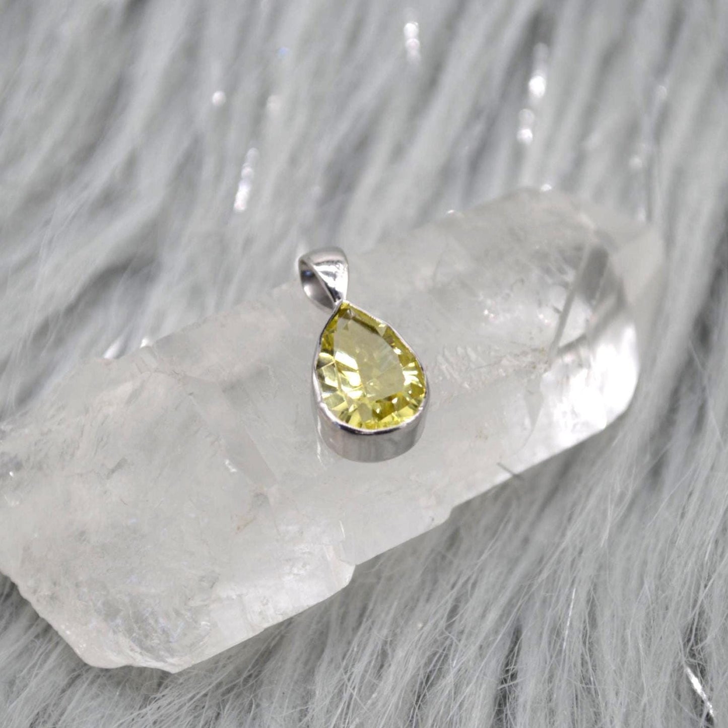 Lemon Quartz Pendant Necklace: Sterling Silver, Yellow Gemstone