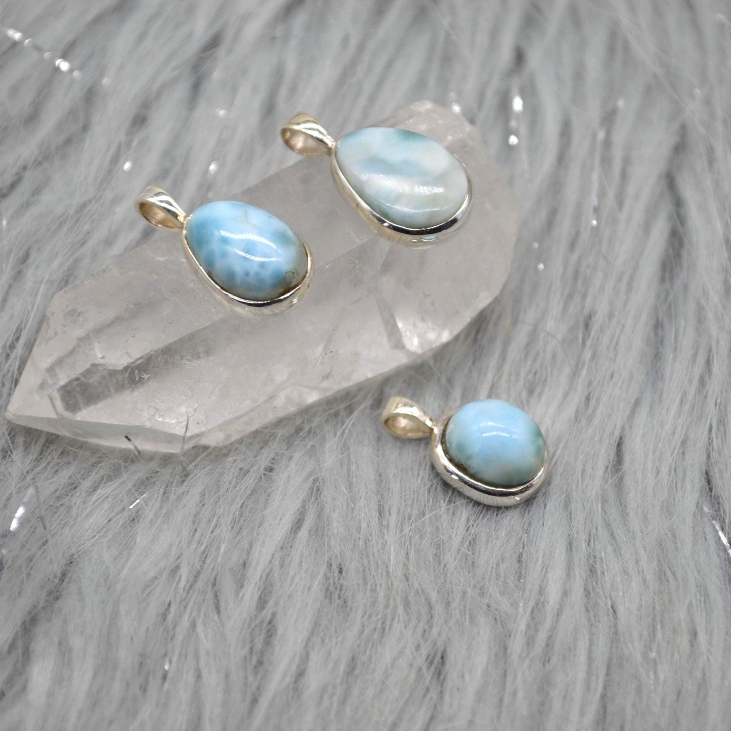 Larimar Pendant Necklace: Sterling Silver, Blue Gemstone