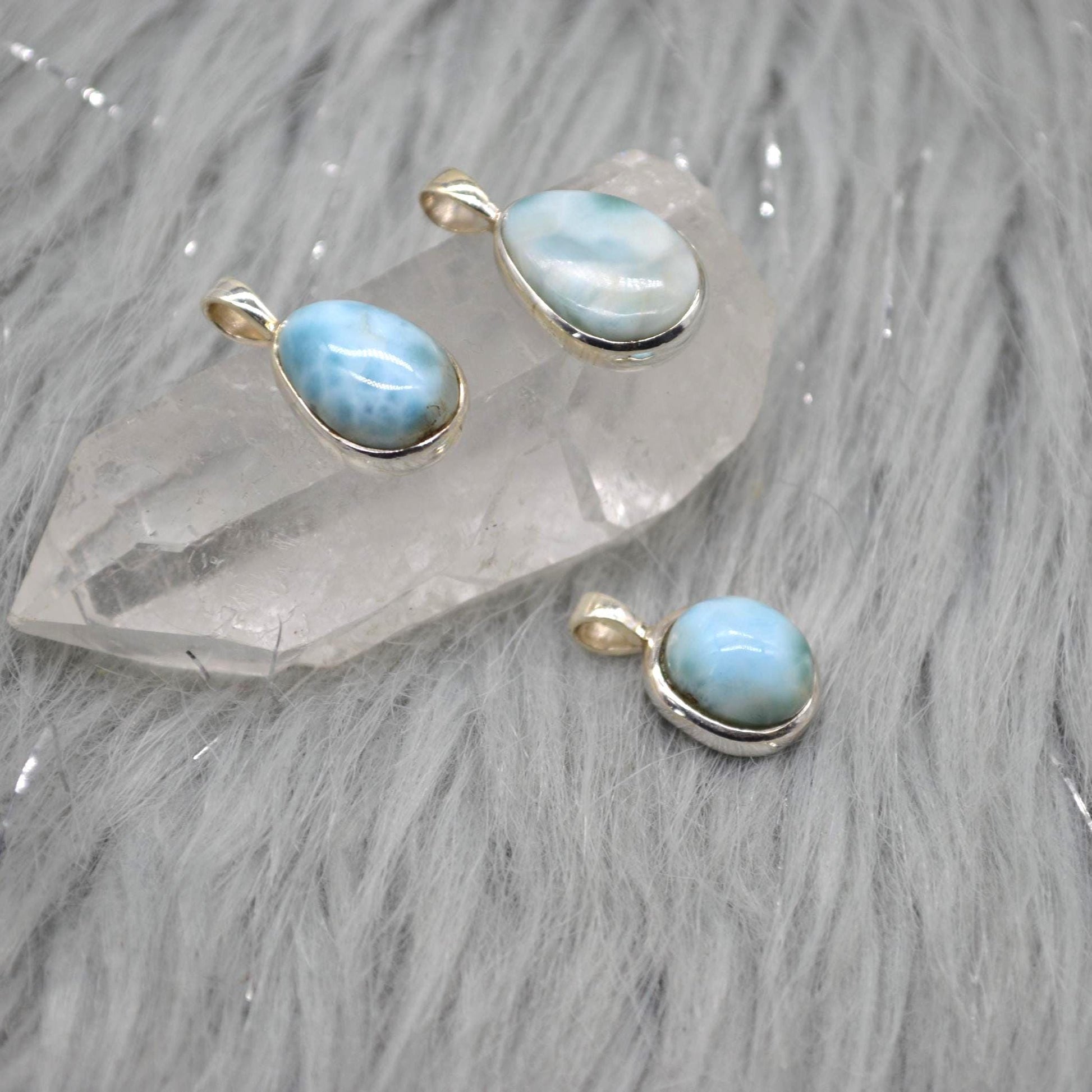 Larimar Pendant Necklace: Sterling Silver, Blue Gemstone