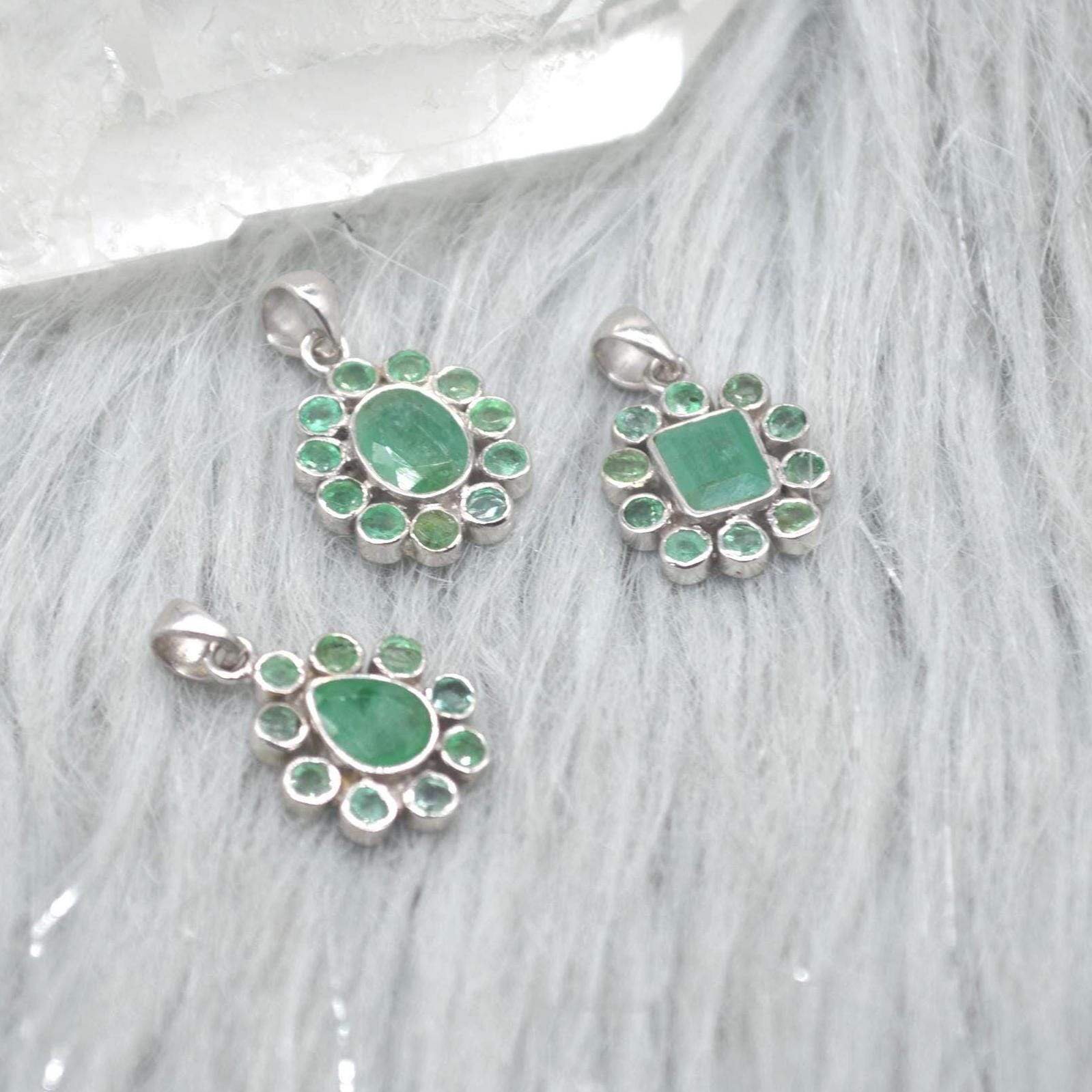 Emerald Pendant Necklace: Sterling Silver, May Birthstone, Green Gemstone