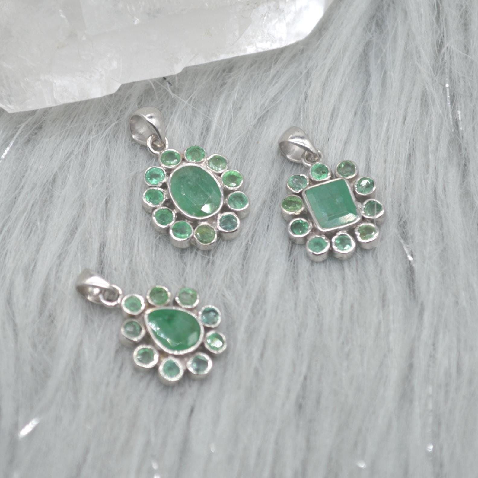 Emerald Pendant Necklace: Sterling Silver, May Birthstone, Green Gemstone