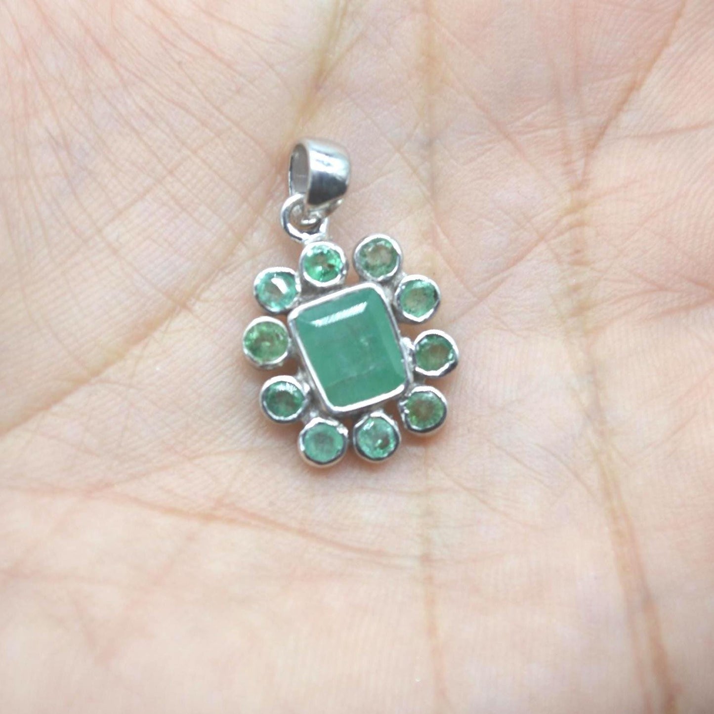 Emerald Pendant Necklace: Sterling Silver, May Birthstone, Green Gemstone