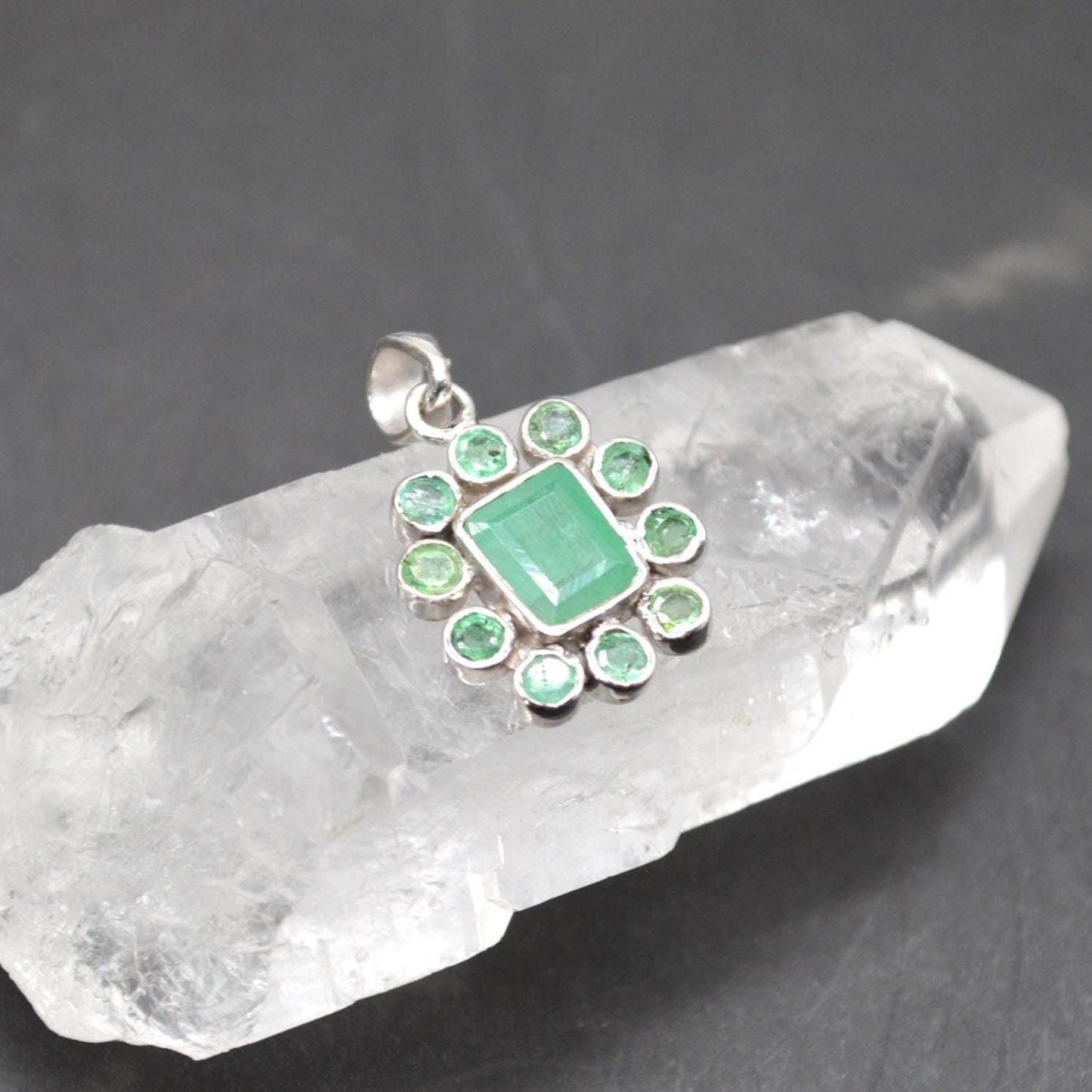 Emerald Pendant Necklace: Sterling Silver, May Birthstone, Green Gemstone