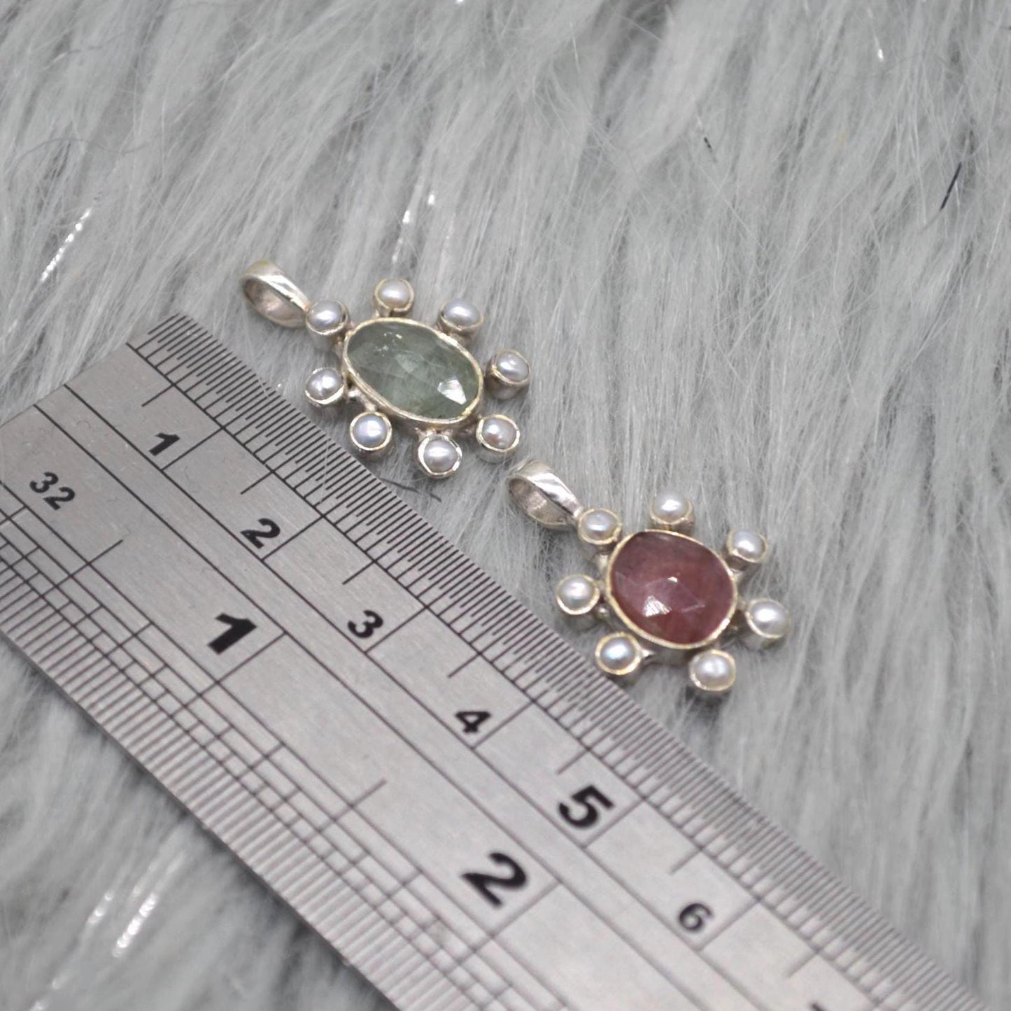 Pearl Tourmaline Pendant Necklace: Sterling Silver, June October Birthstone, White Pink Green Gemstone