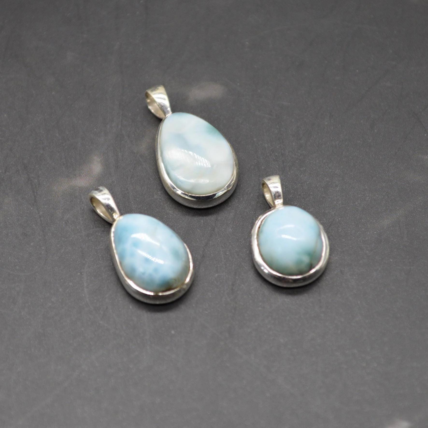 Larimar Pendant Necklace: Sterling Silver, Blue Gemstone