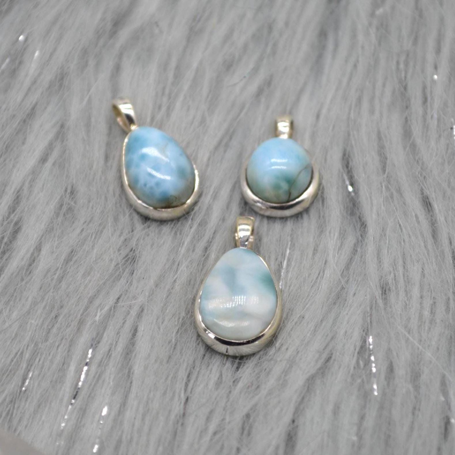 Larimar Pendant Necklace: Sterling Silver, Blue Gemstone