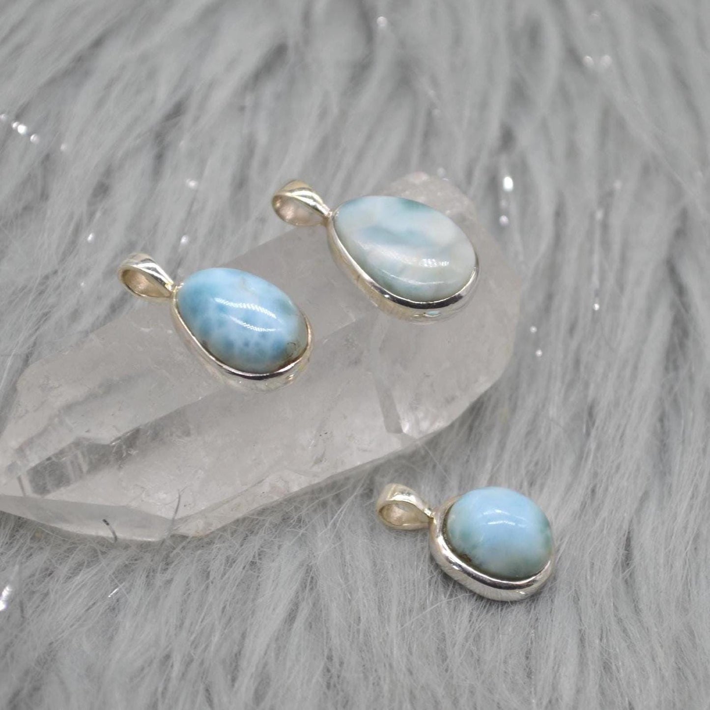 Larimar Pendant Necklace: Sterling Silver, Blue Gemstone