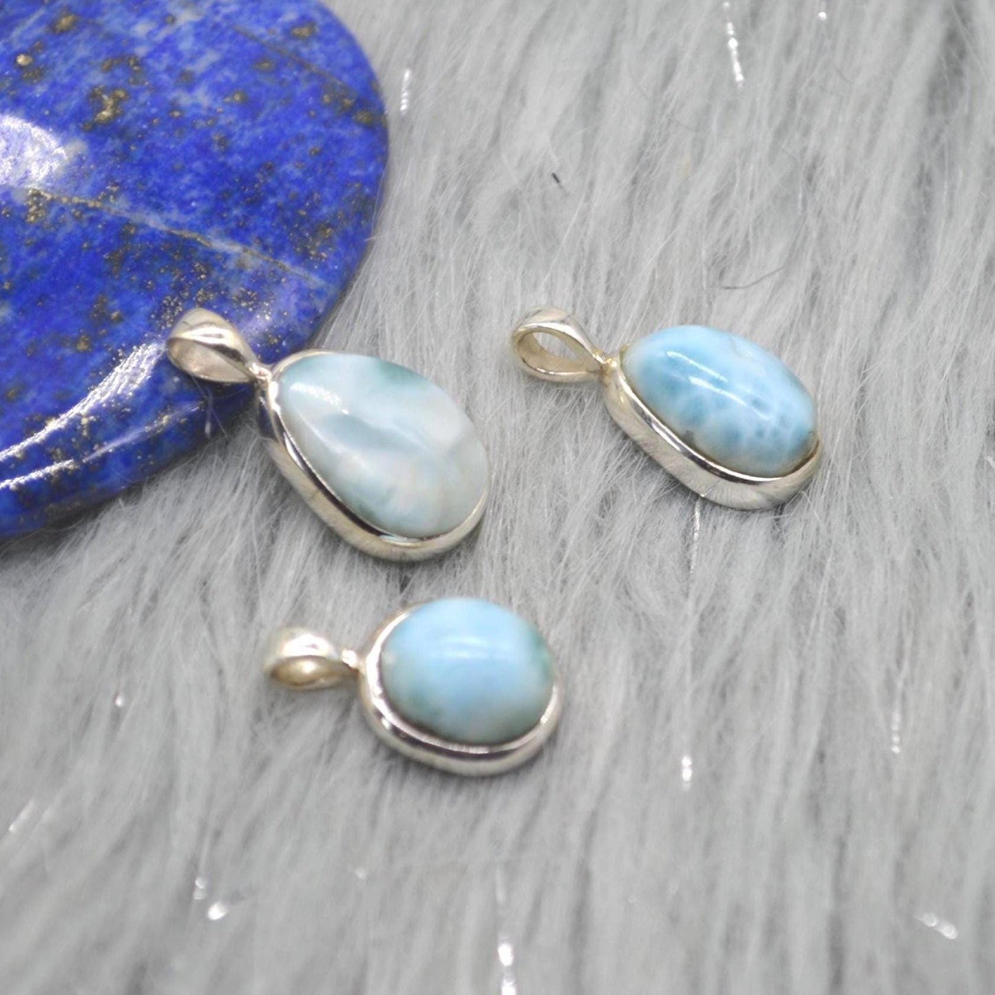 Larimar Pendant Necklace: Sterling Silver, Blue Gemstone