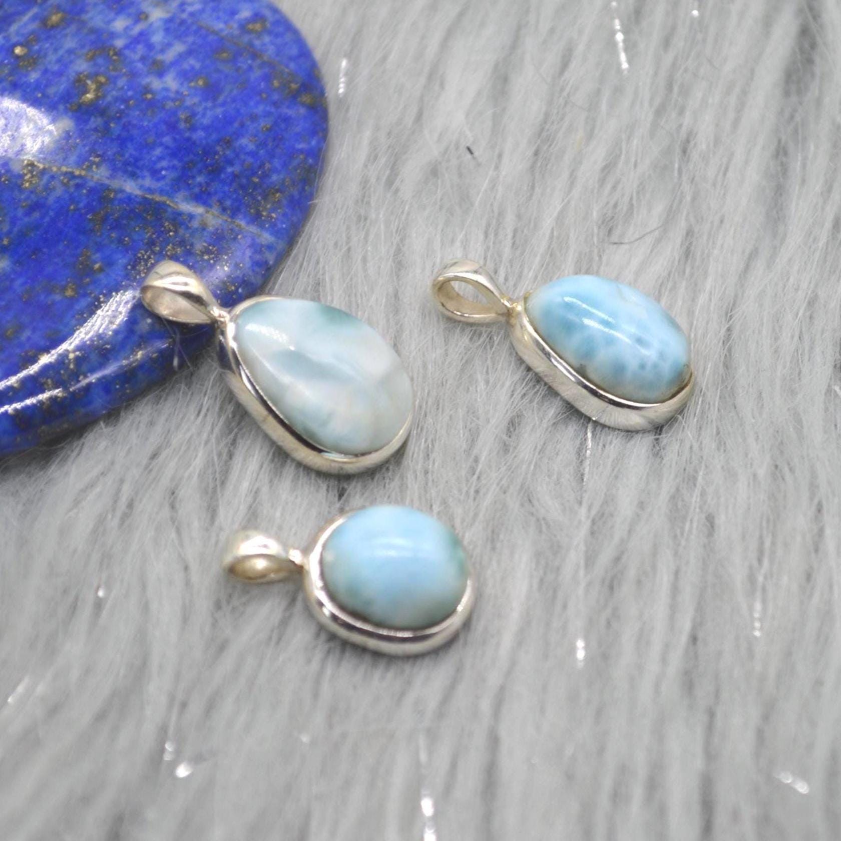 Larimar Pendant Necklace: Sterling Silver, Blue Gemstone
