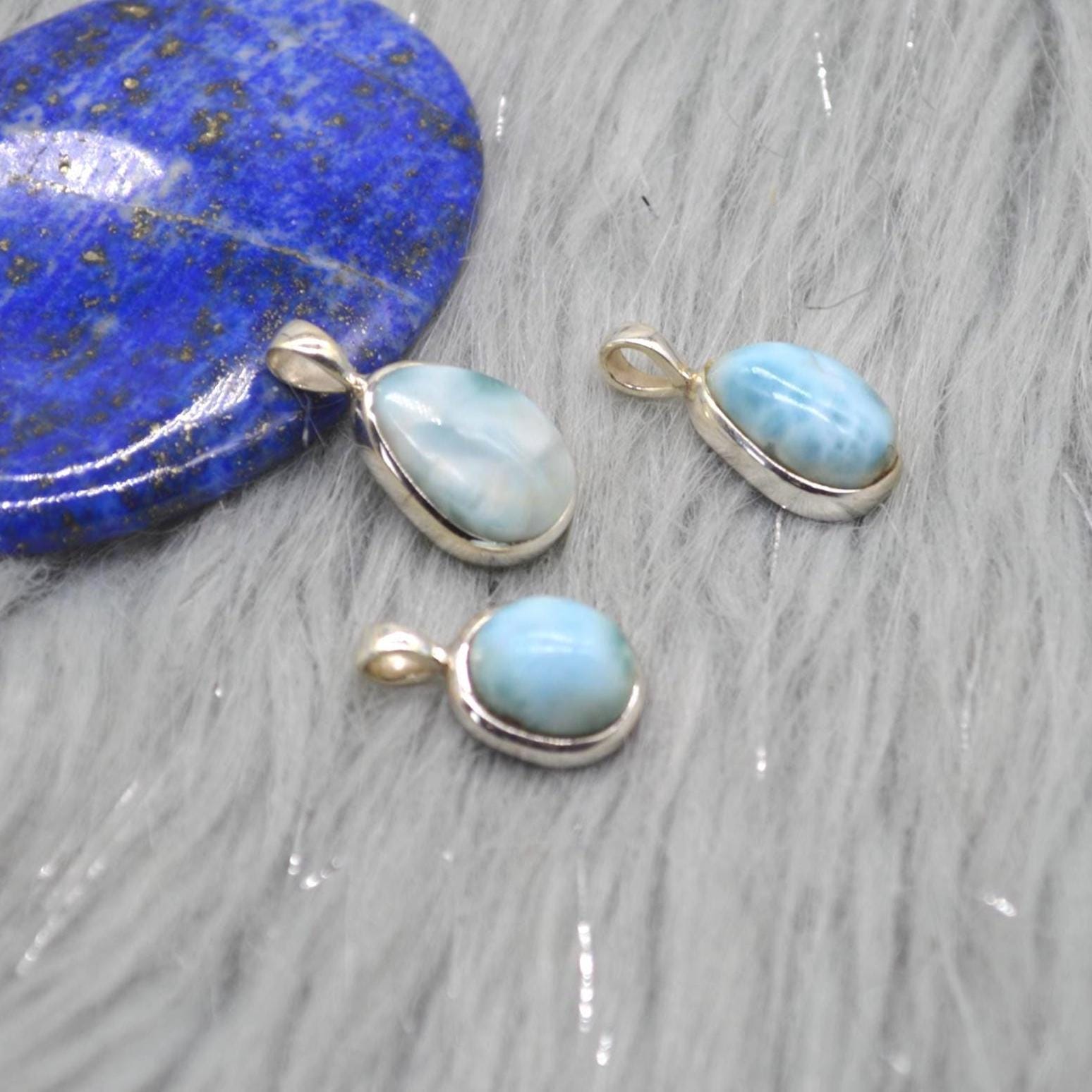 Larimar Pendant Necklace: Sterling Silver, Blue Gemstone