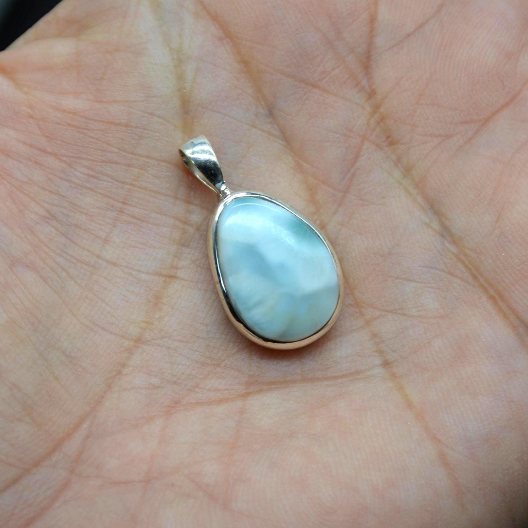 Larimar Pendant Necklace: Sterling Silver, Blue Gemstone