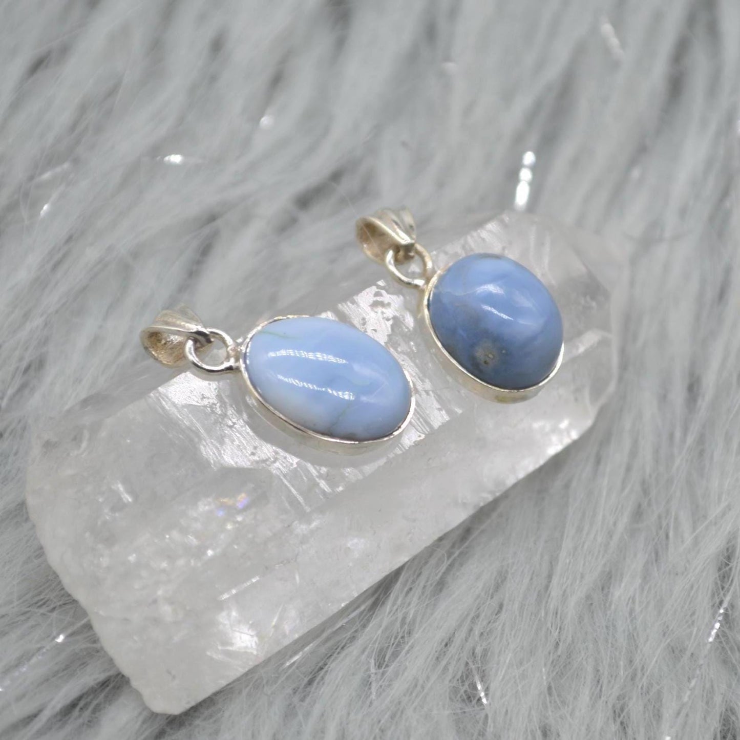 Blue Opal Pendant Necklace: Sterling Silver, Blue Gemstone, October Birthstone