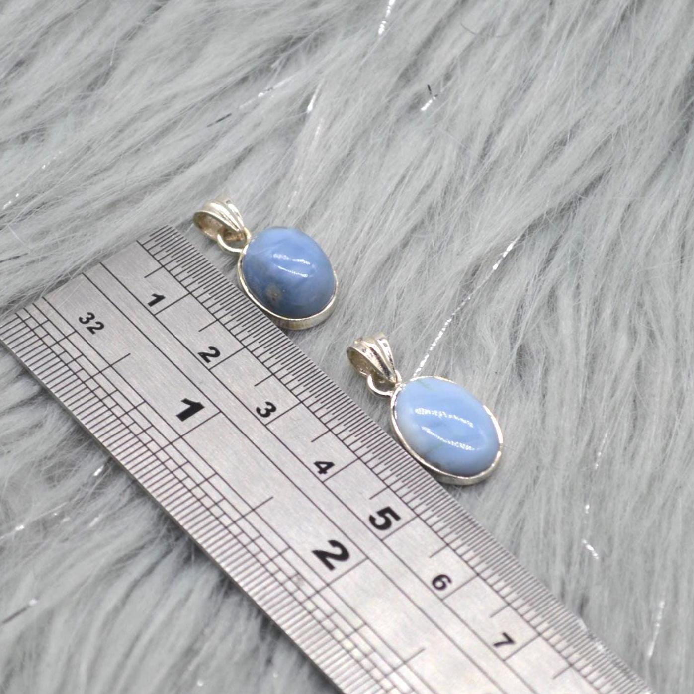 Blue Opal Pendant Necklace: Sterling Silver, Blue Gemstone, October Birthstone