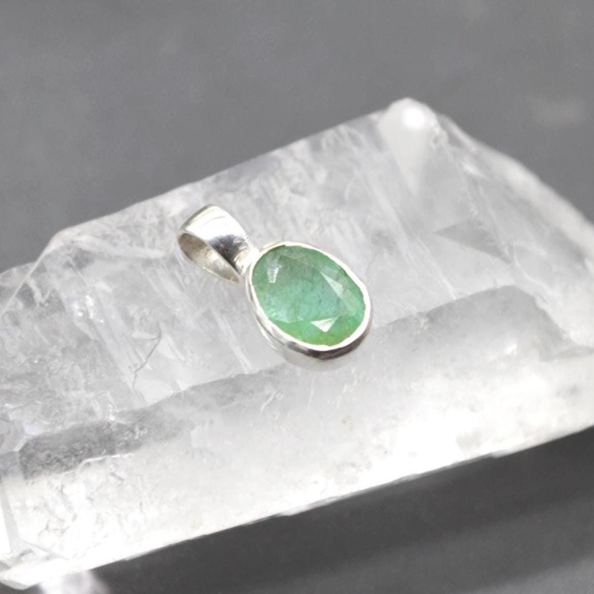 Emerald Pendant Necklace: Sterling Silver, May Birthstone, Oval Green Gemstone