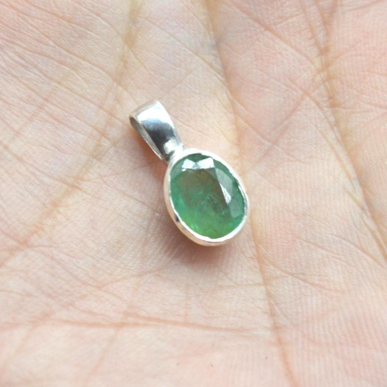 Emerald Pendant Necklace: Sterling Silver, May Birthstone, Oval Green Gemstone