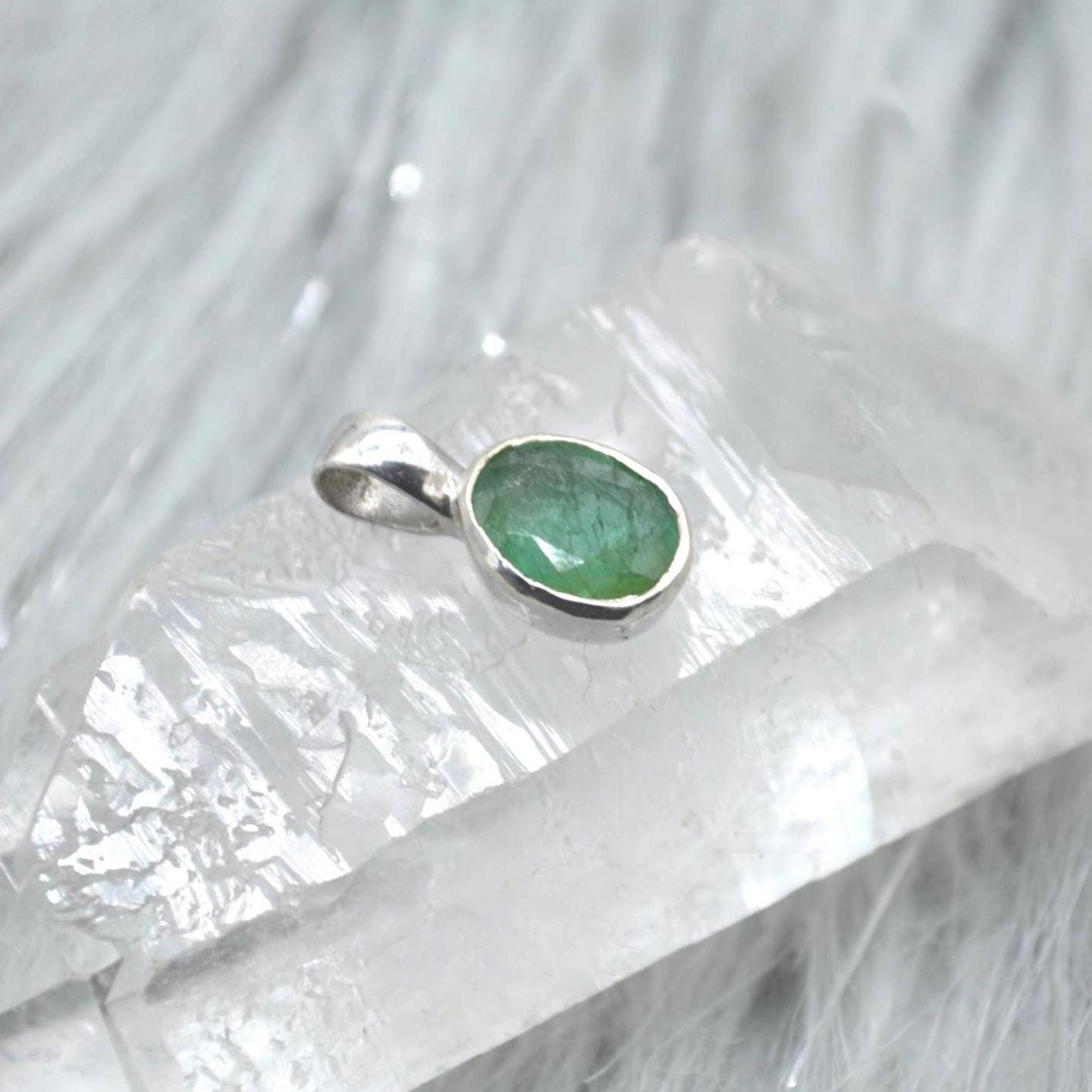 Emerald Pendant Necklace: Sterling Silver, May Birthstone, Oval Green Gemstone