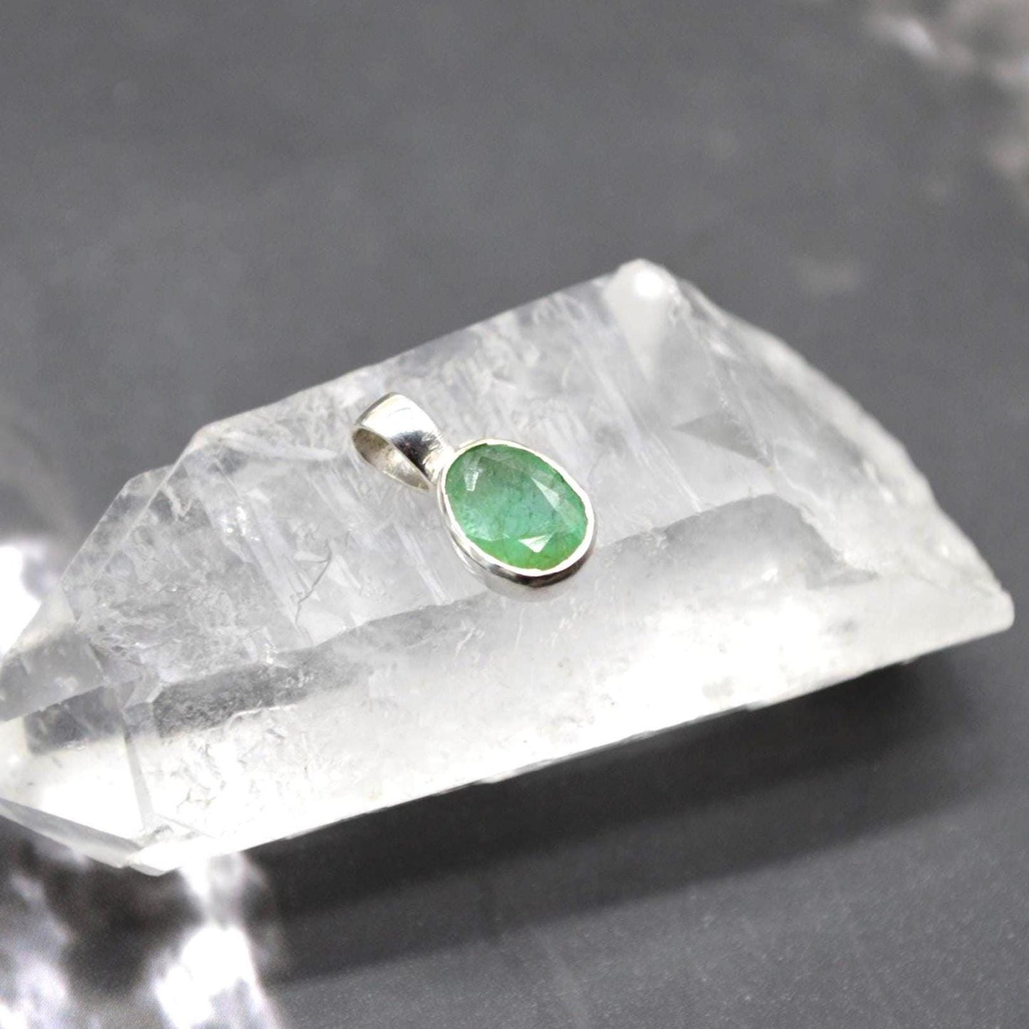 Emerald Pendant Necklace: Sterling Silver, May Birthstone, Oval Green Gemstone