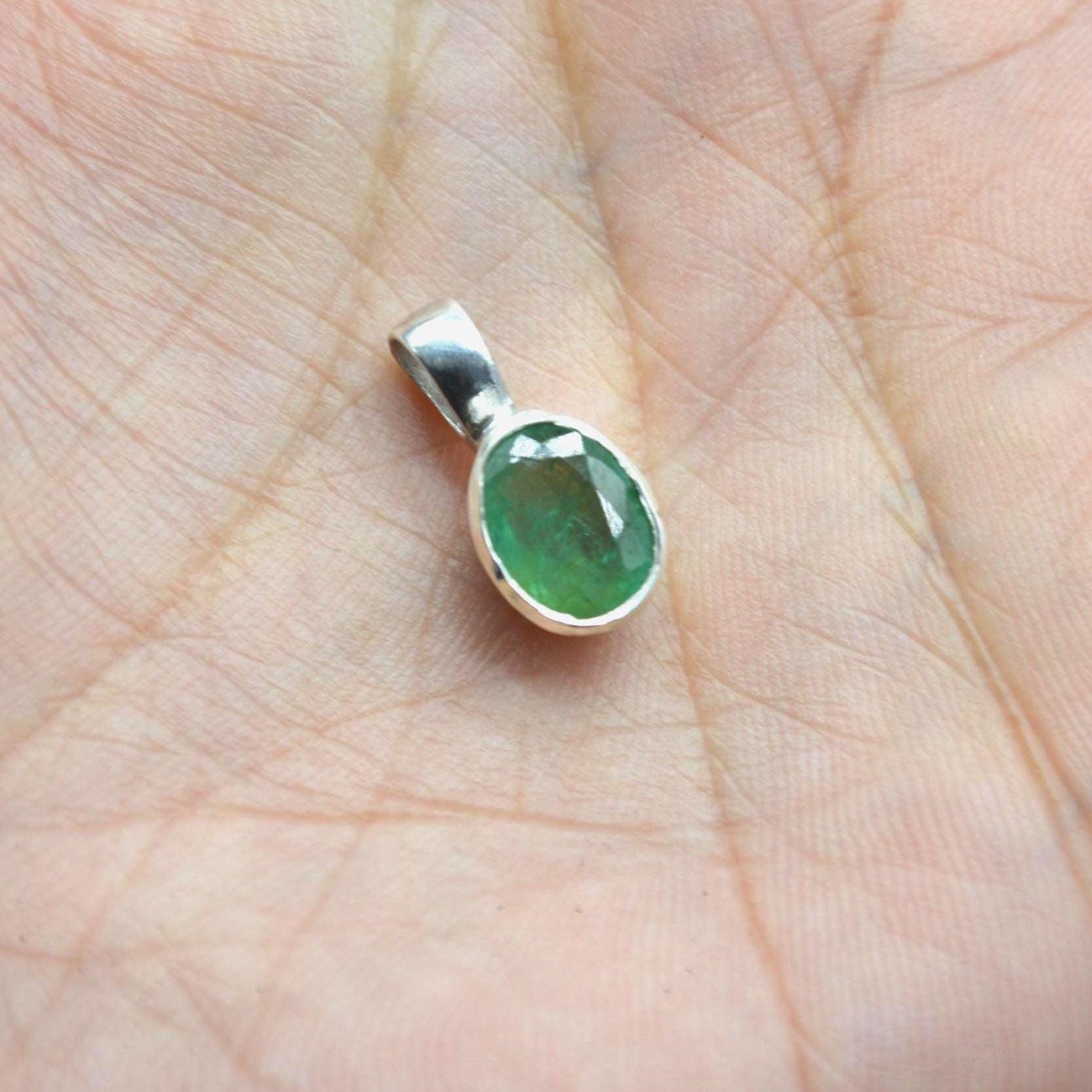 Emerald Pendant Necklace: Sterling Silver, May Birthstone, Oval Green Gemstone