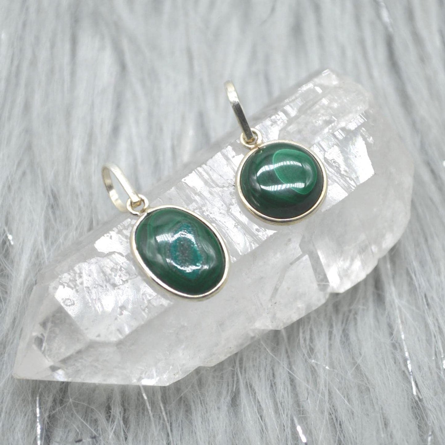 Malachite Pendant: Sterling Silver, Green Gemstone, Oval or Round
